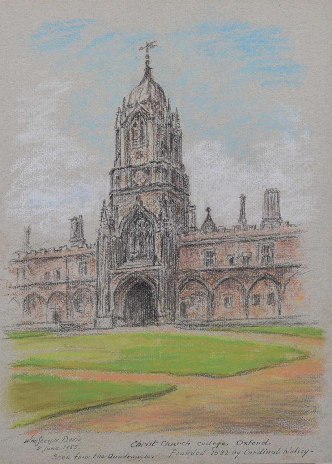 Christ Church College, Oxford, Pastel Drawing By William Steeple Davis