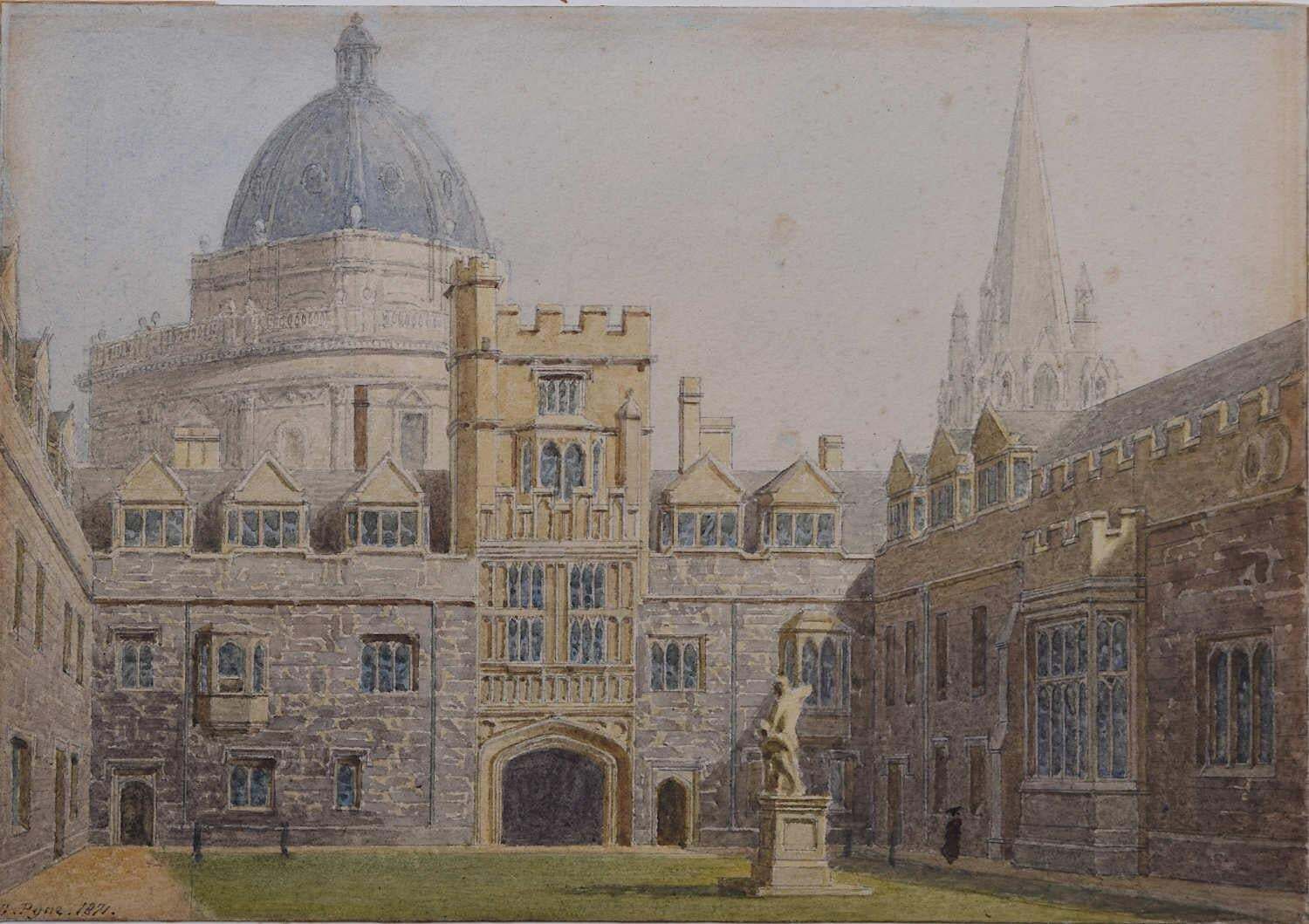 Brasenose College Quadrangle, Watercolour By George Pyne 1871