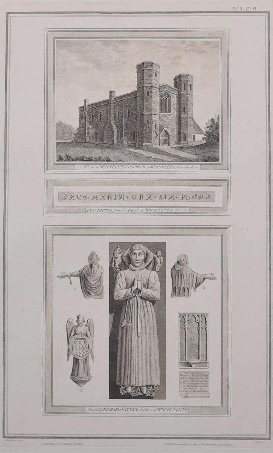 Wainflete School, Lincolnshire, Engraving By James Basire 1790