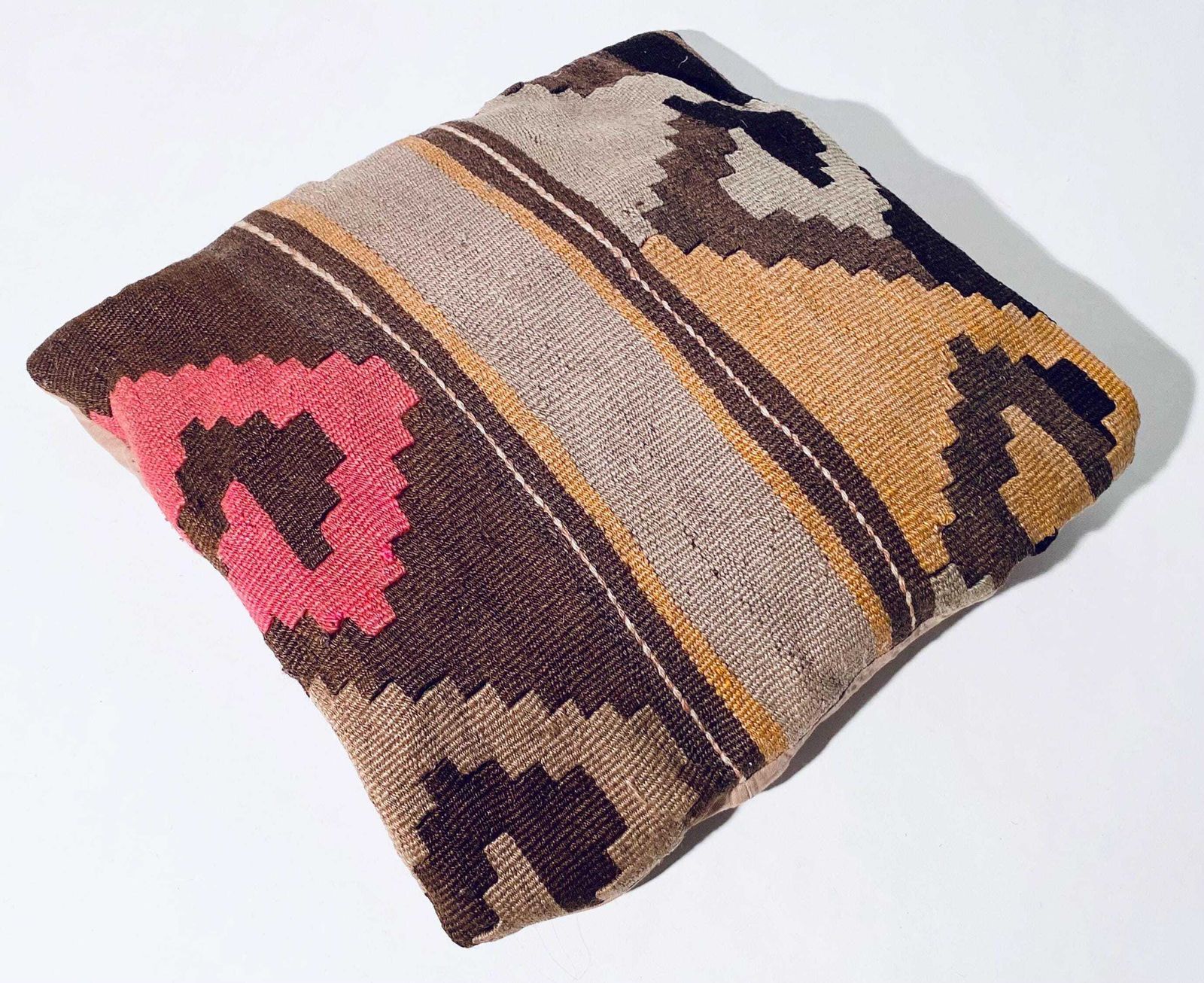 Vintage Kilim Carpet Brown Cushion Cover / 35 X 35 Cm / Handmade Boho Home Decor Turkey