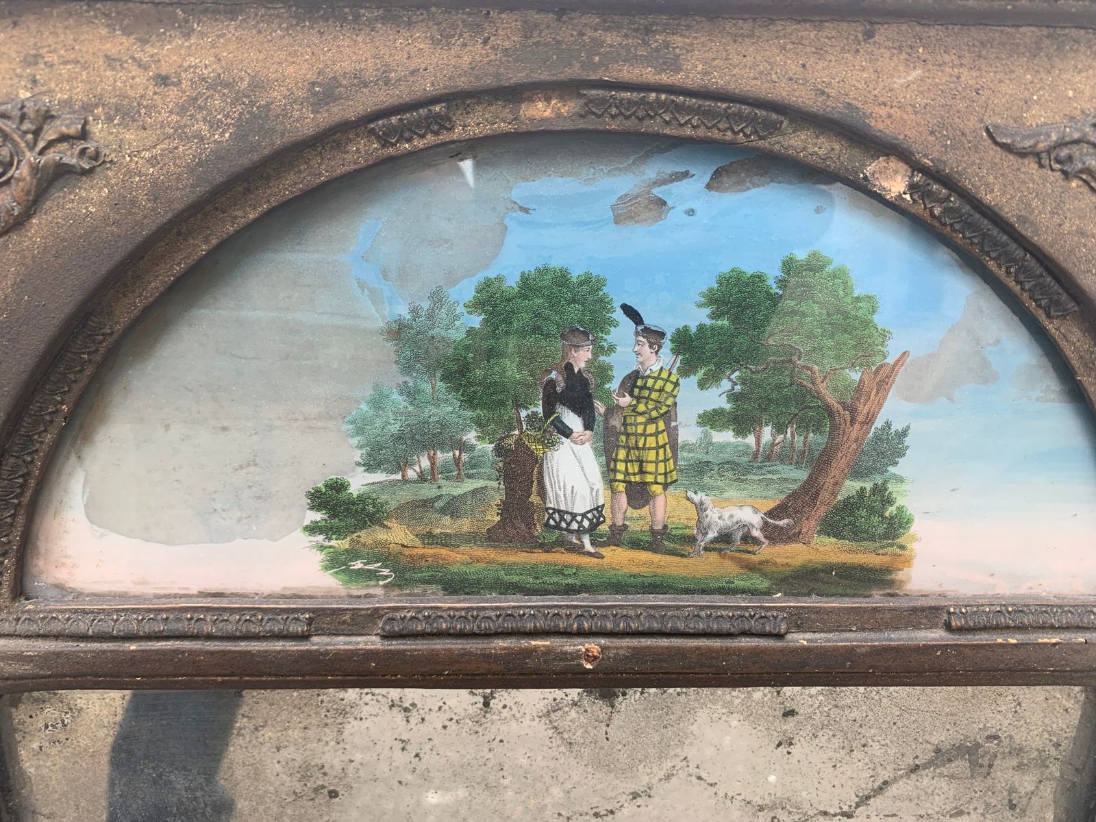 Wooden Trumeau And Gilded Stucco Hanging On Glass XIX Century photo vinterior