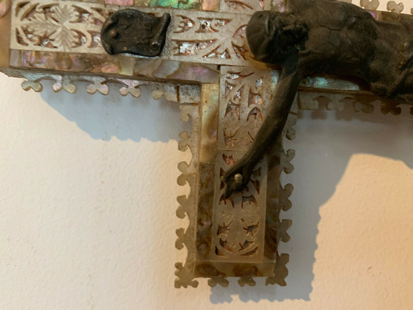Crucifix In Regulates And Mother Of Pearl Marquetry Object Of Worship 20th Century photo Art