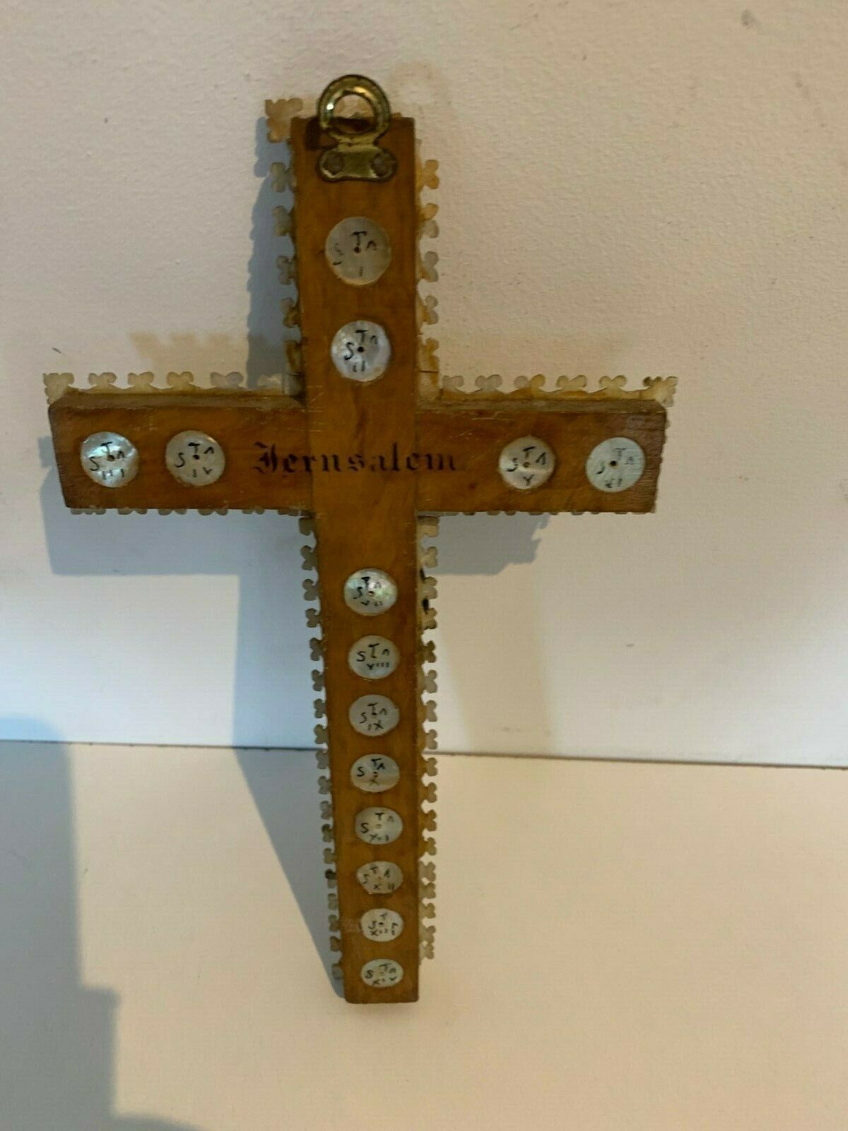 Crucifix In Regulates And Mother Of Pearl Marquetry Object Of Worship 20th Century photo vinterior