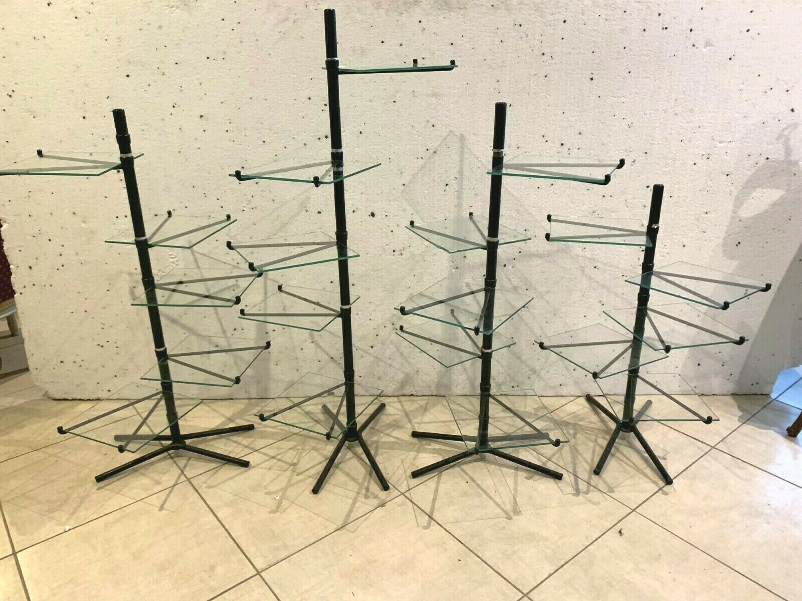 Suite Of Four Displays In Black Tube And 20th Century Glass Top photo furniture