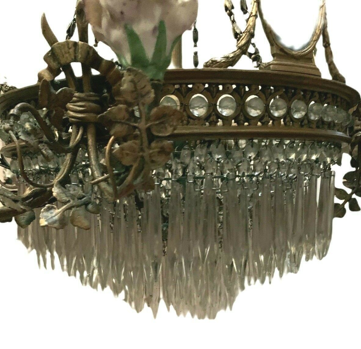 Louis XVI Style Chandelier In Bronze And Crystal Pendants XIX Century photo for sale