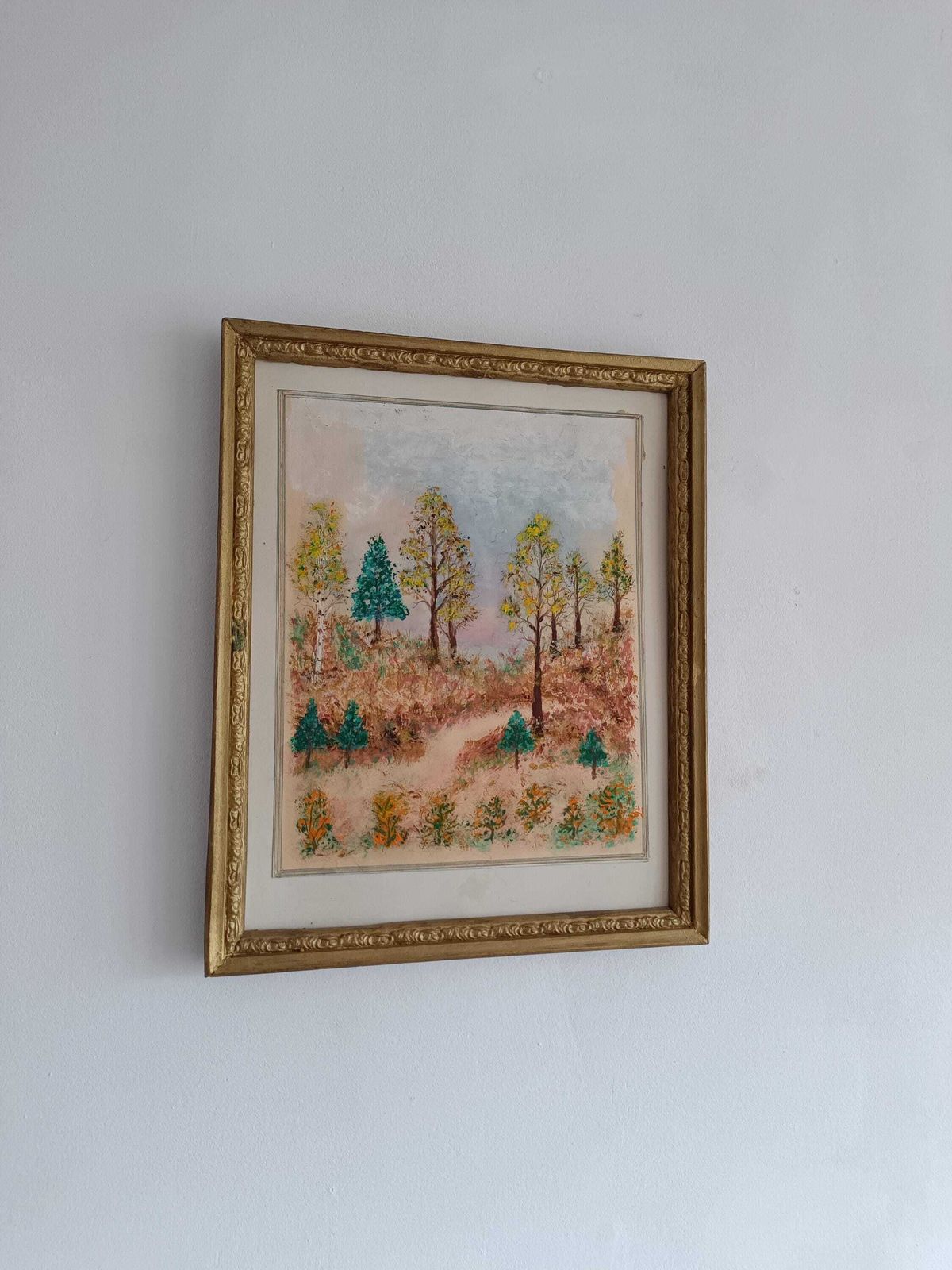 Res Antique Hungarian Forest Painting   Timeless Homestead Art Of Trees At Dusk. Canvas Shabby Talented Artist. Collectible. Atmospheric photo vinterior