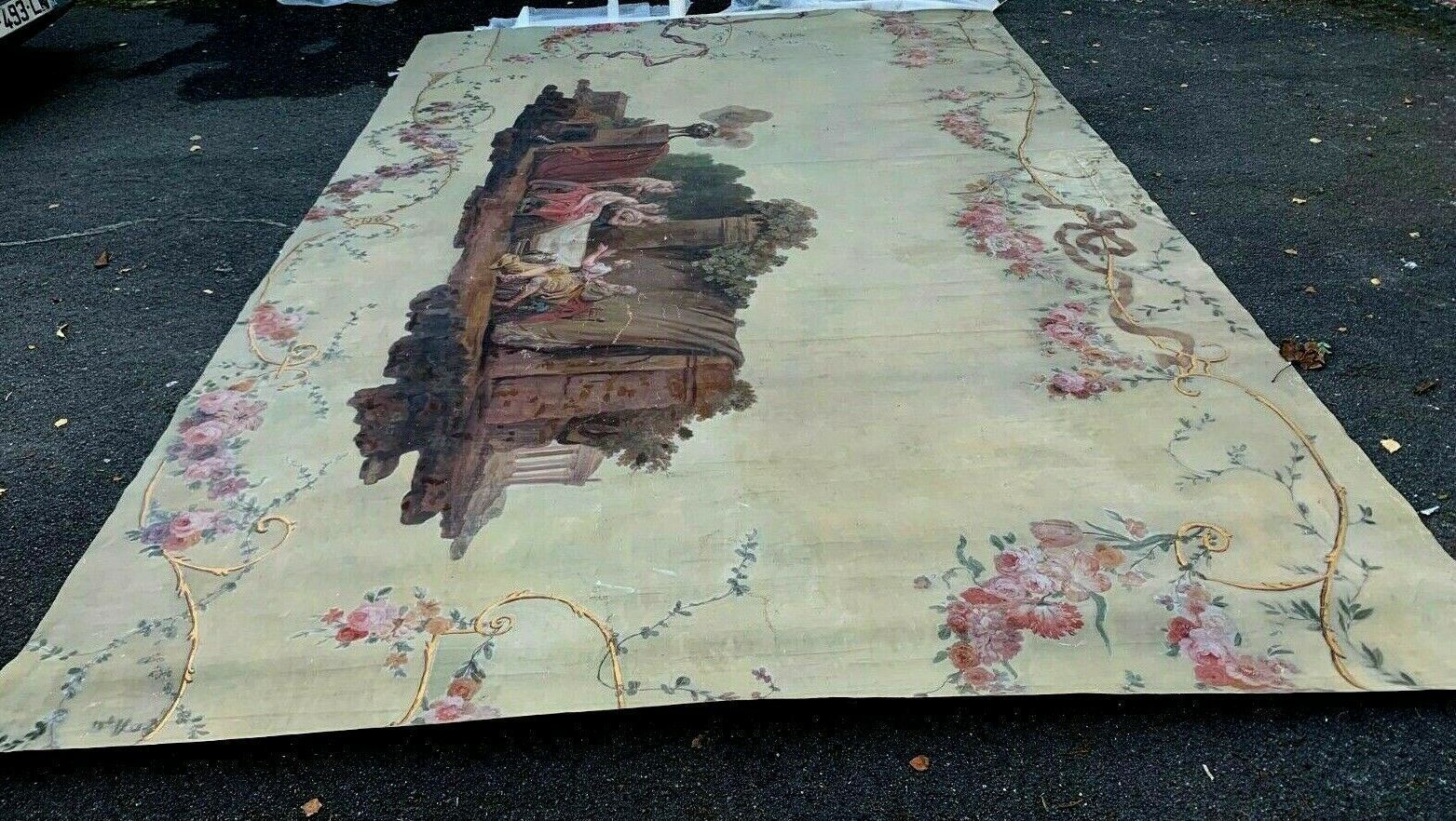 Painting On Scene Canvas At The Antique Decorative Panel XIX Century photo furniture