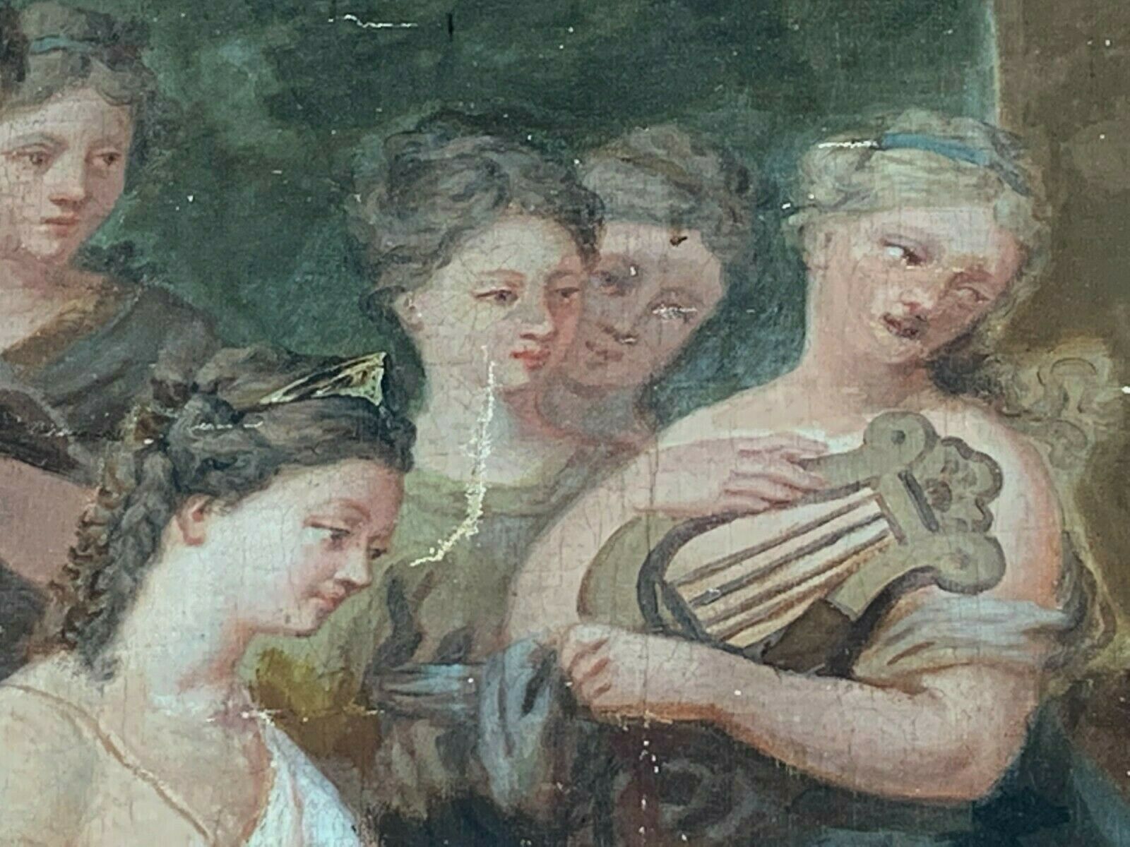 Painting On Scene Canvas At The Antique Decorative Panel XIX Century photo vinterior