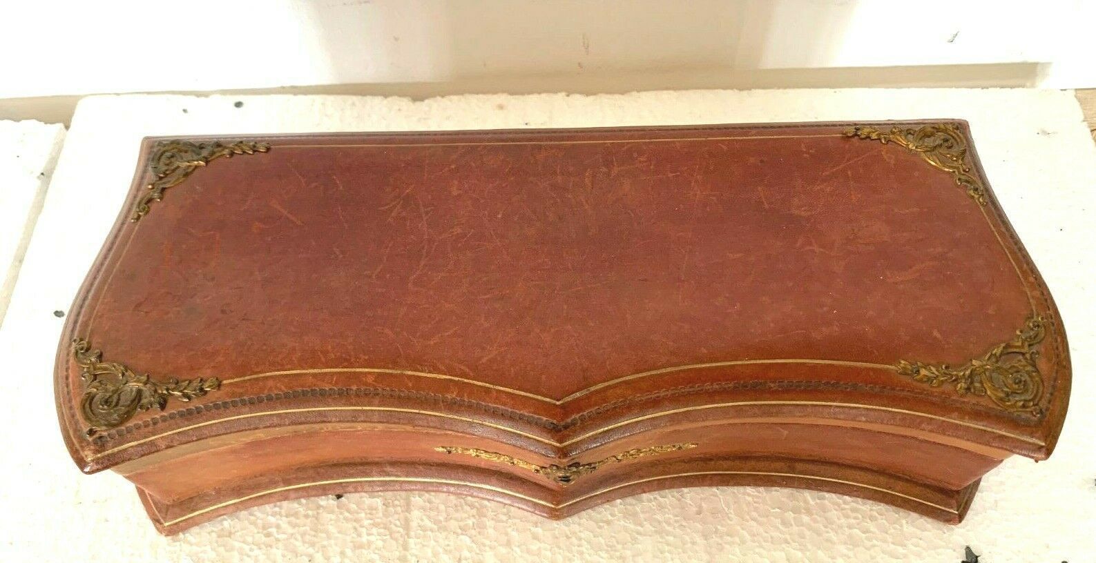 Jewelry Box In Leather And Brass Ornamentation, 20th Century photo for sale