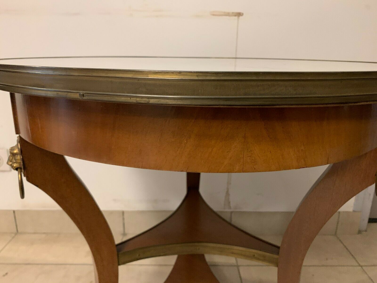 Empire Style Tripod Pedestal Table In Mahogany Marble Top With Brass Gallery photo for sale
