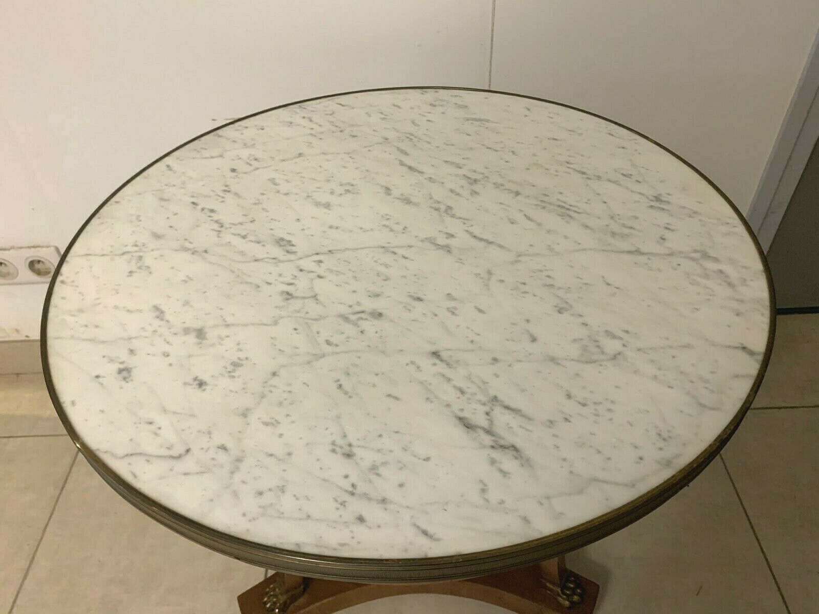 Empire Style Tripod Pedestal Table In Mahogany Marble Top With Brass Gallery photo buy