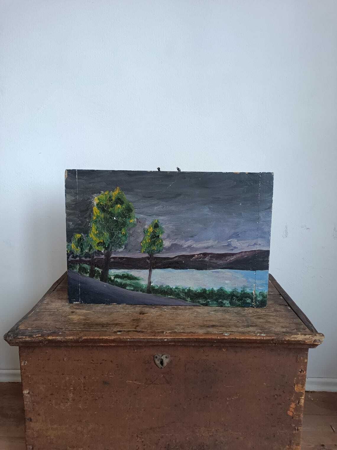 Res Antique Hungarian Forest Painting   Timeless Homestead Art Of Trees At Dusk. Canvas Shabby Talented Artist. Collectible. Atmospheric