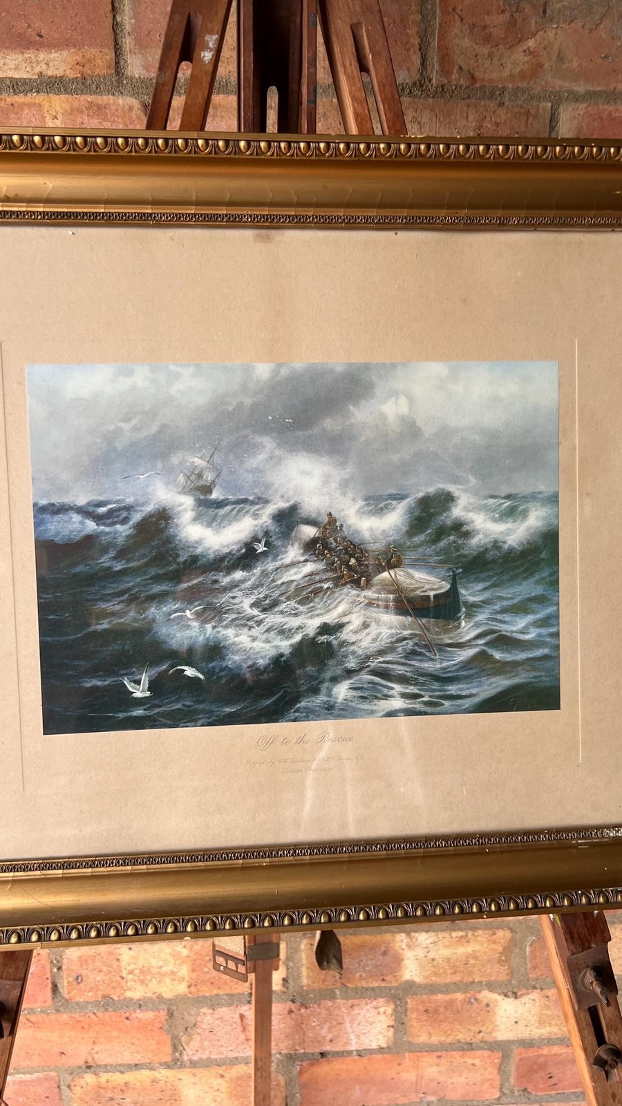 Early 1900s Maritime Print – "Off To The Rescue" – Framed & Glazed photo furniture