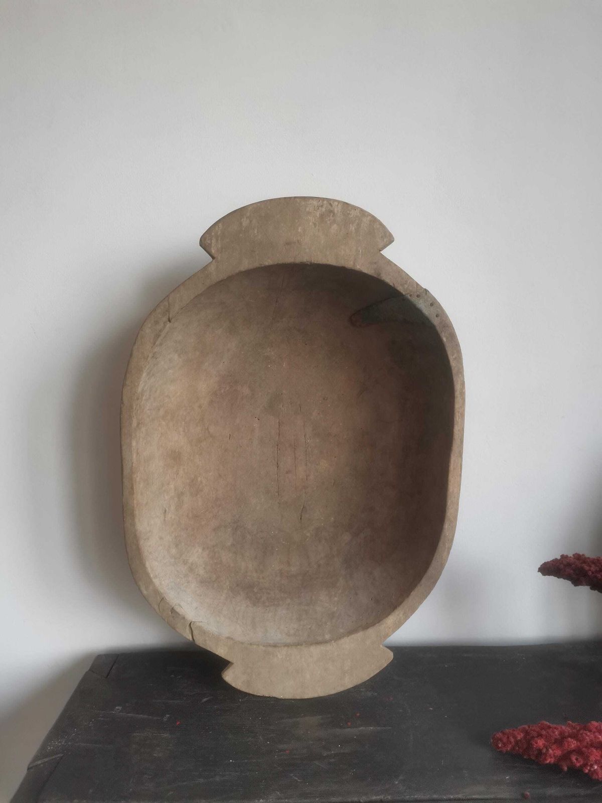 Primitive 1800s Antique Hungarian Wooden Round Dough Bowl. Farmhouse Decor, Primitive Baking Equipment, Solid Elm Wood With Nice Patina photo for sale