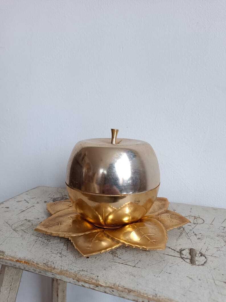 Delightful Aluminum Gold Anodized Vintage Apple Shot Glass Server 1940's Bar Decor, Collectible, Toast Cheer, Celebrate photo furniture