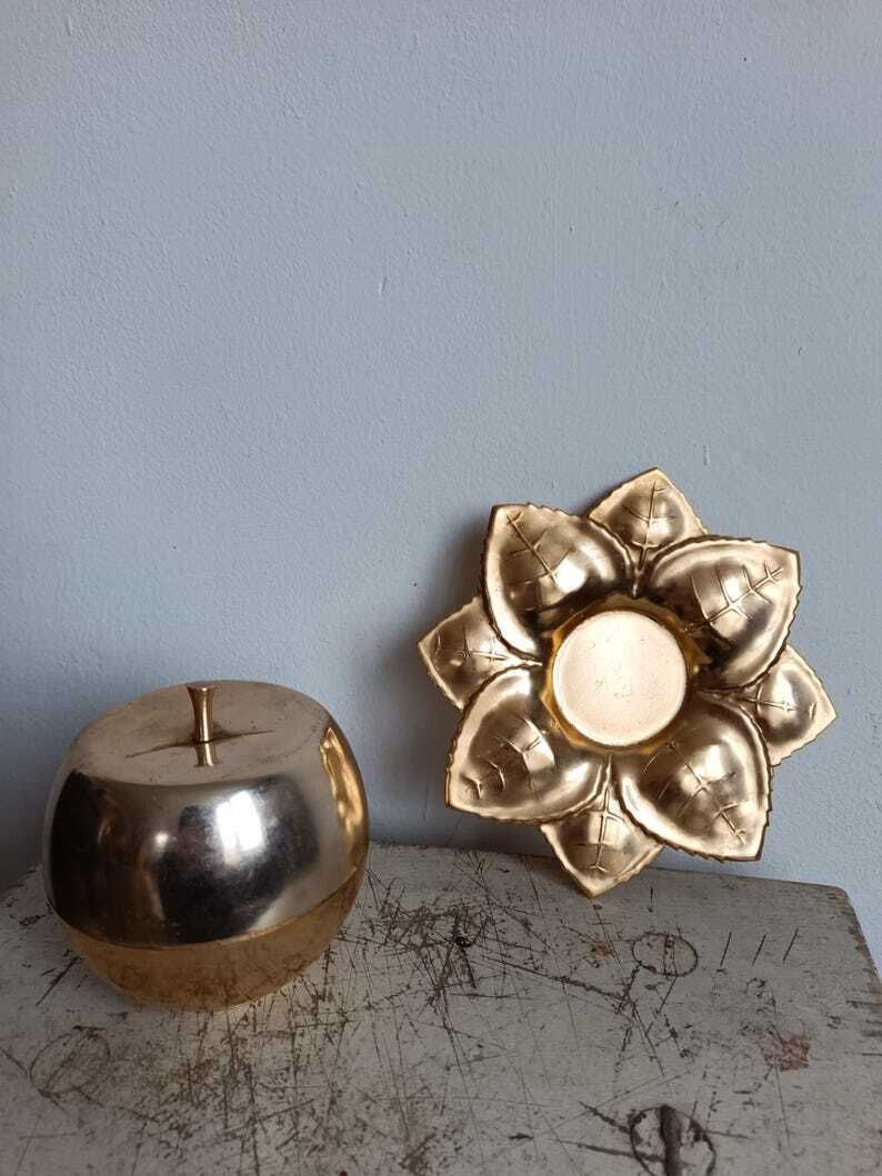 Delightful Aluminum Gold Anodized Vintage Apple Shot Glass Server 1940's Bar Decor, Collectible, Toast Cheer, Celebrate photo 50.0