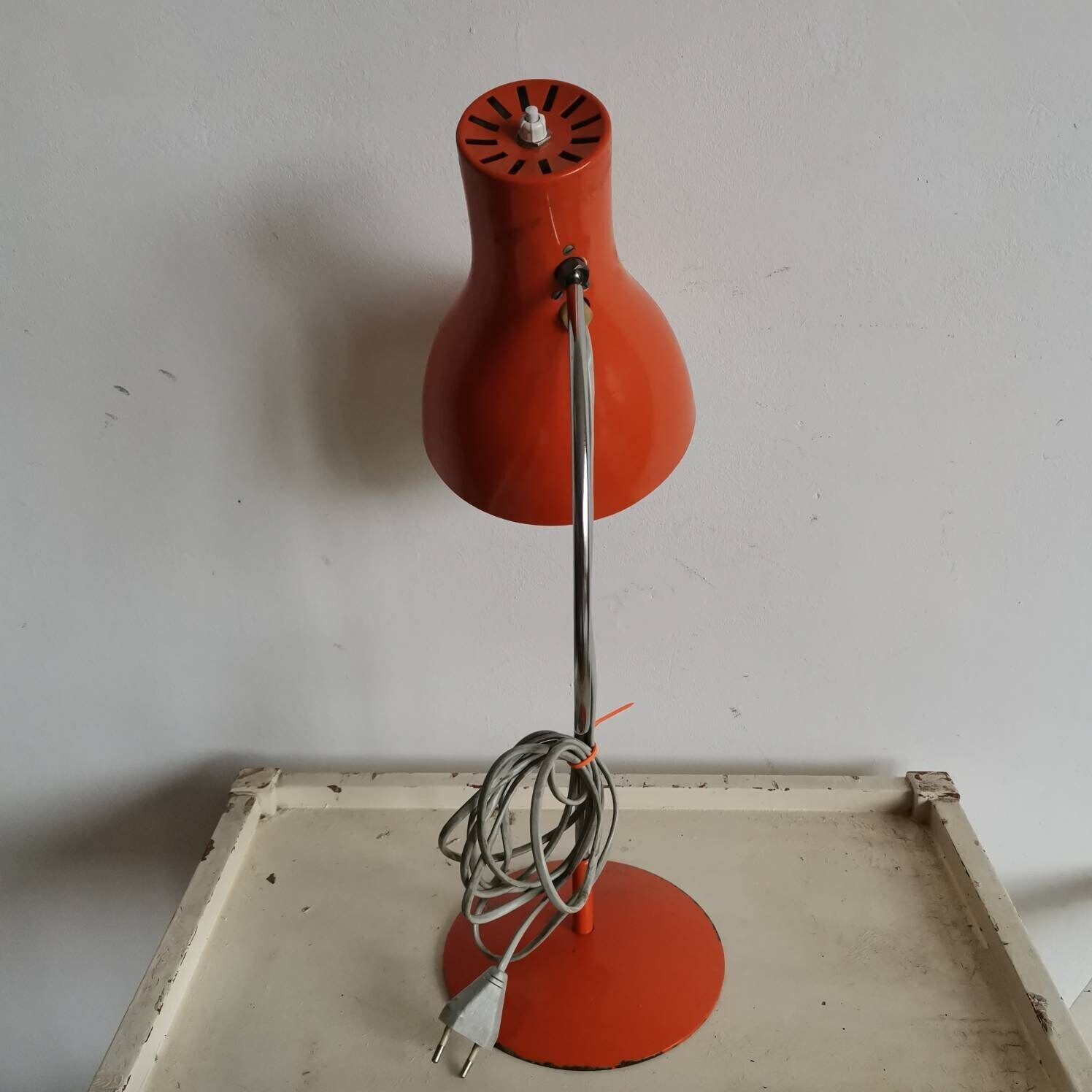 Bright Quirky Orange Mid Century Table Desk Lamp, Photo Studio Lighting, Circa 1960's & 70's, Vintage Retro Style Working And Wired photo 147.0