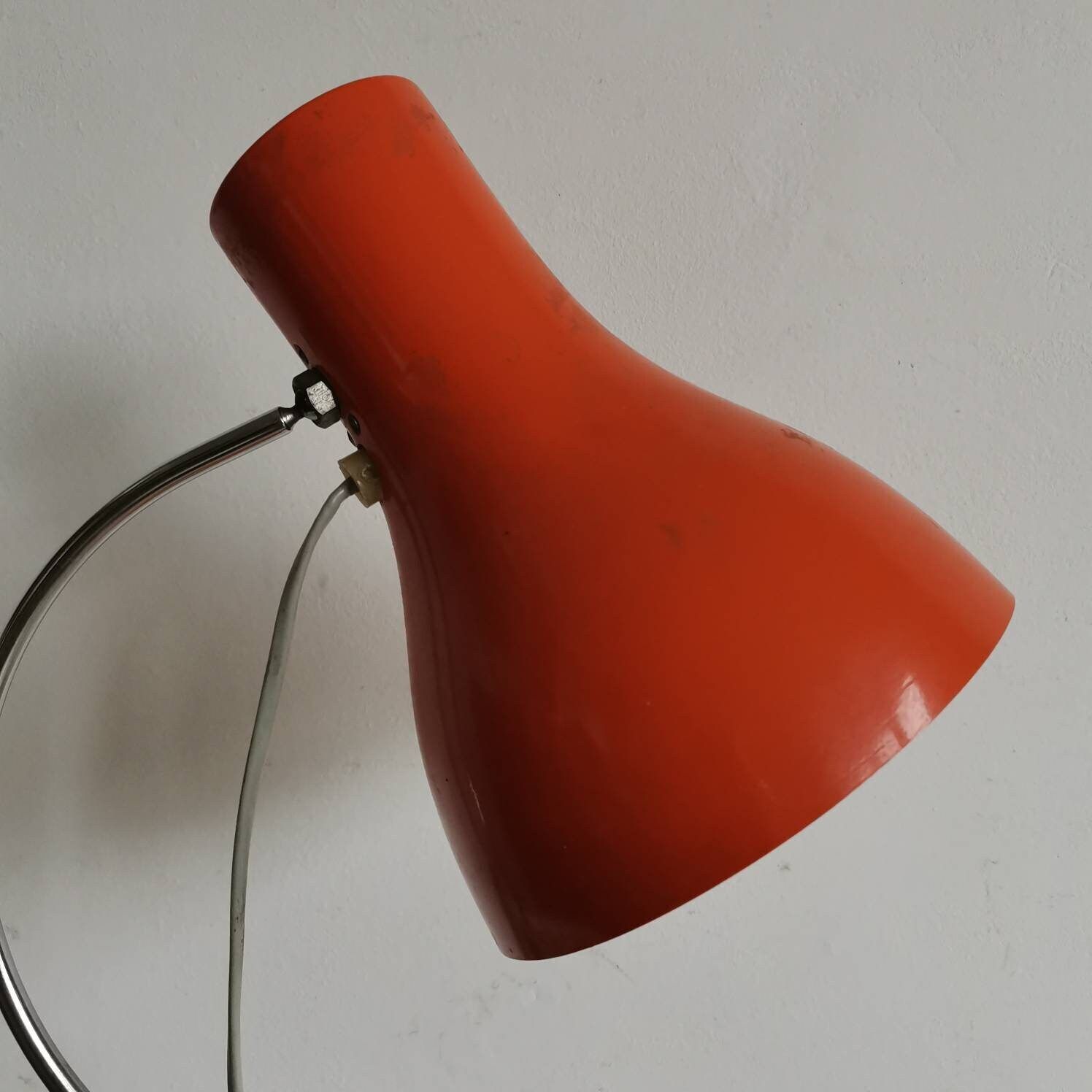 Bright Quirky Orange Mid Century Table Desk Lamp, Photo Studio Lighting, Circa 1960's & 70's, Vintage Retro Style Working And Wired photo vinterior
