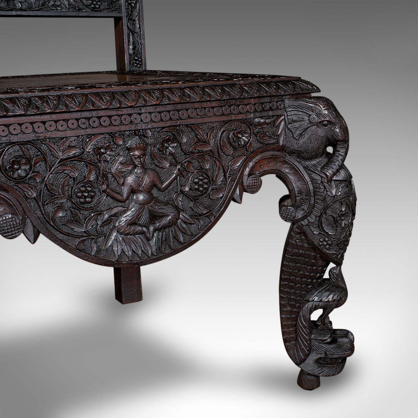 1495.0 Antique Carved Veranda Chair, Ceylonese, Teak, Ornate Seat, Victorian, C.1880 photo