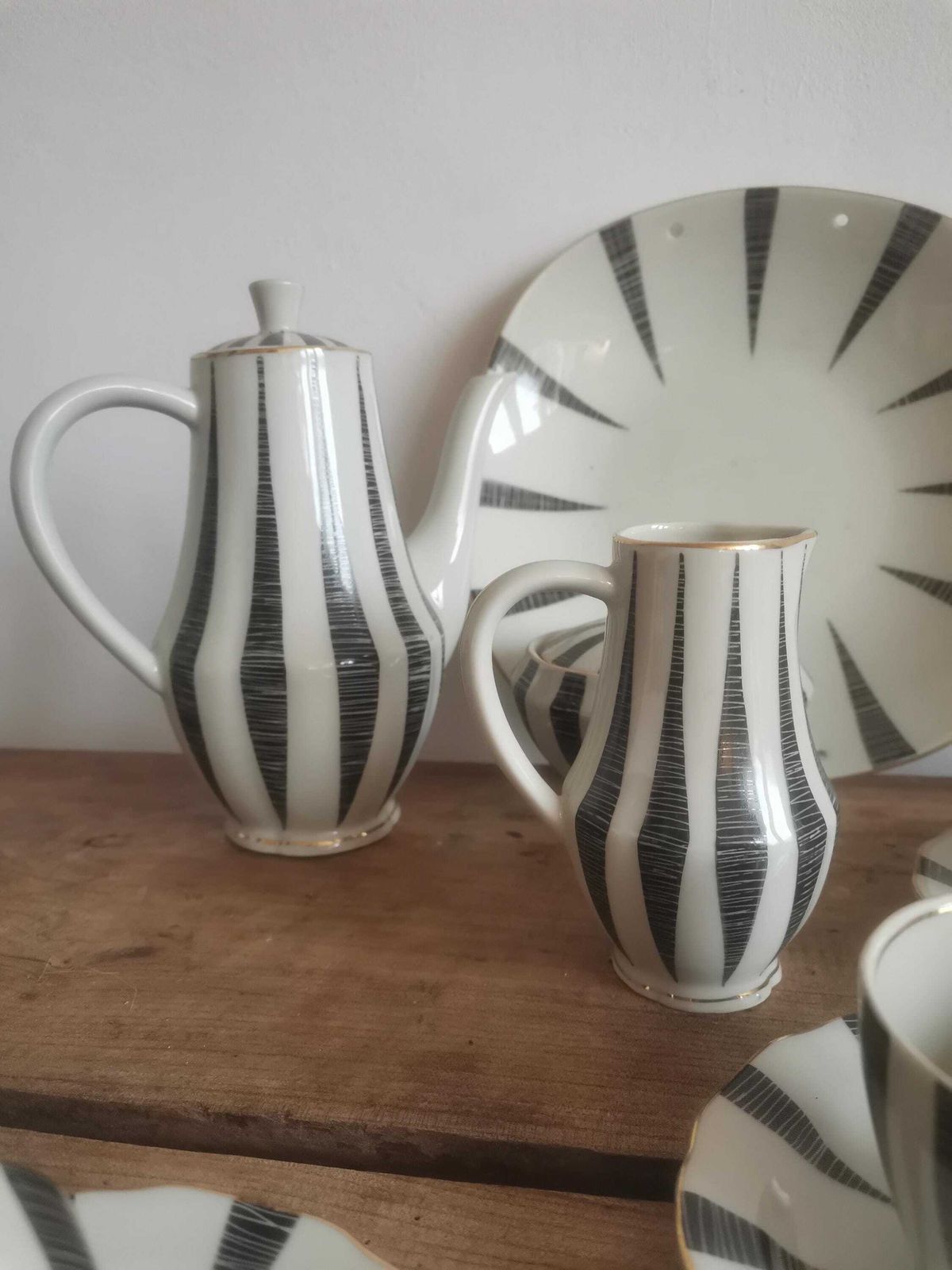 Coffee Set Pots, Jugs, Bowl, Plate Rare Gold Rimmed Coffee Tea Cups Set Fine Porcelain, Collection Multi Set Black White 60s Kave Cafe photo 112.0