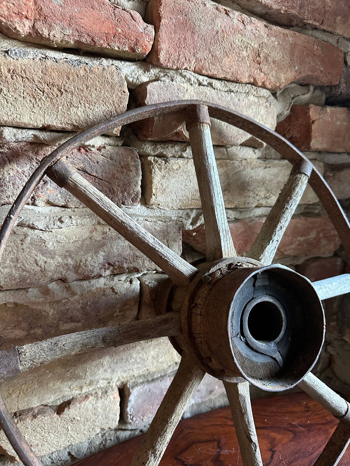 Cart Wheel Antique Old 1930s Rustic Home Decor Round Wall Hanging Gift Idea Old Wood Wall Art Primitive Wooden Wagon photo furniture