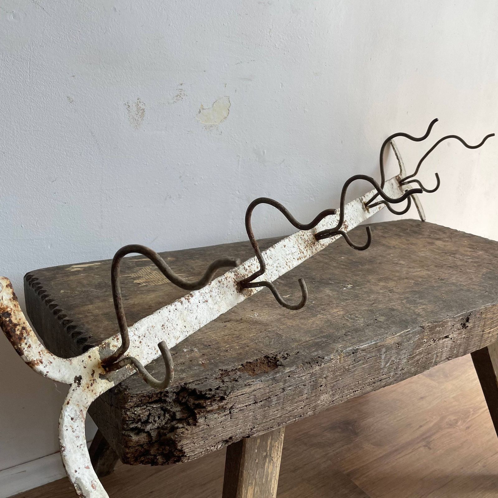 Large Coat Hook Rustic Old And Metal High Patina Farm Barn Unique Hand Made Imperfect Shape, Wabi Sabi, Hats, Scarfs Hallway Decor