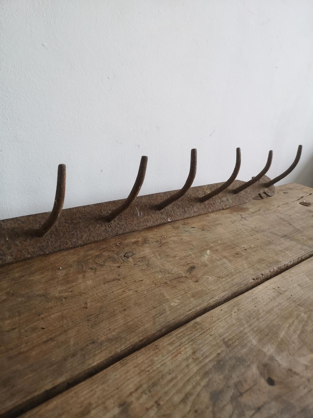 Old Strong Coat Hook Rustic And Metal High Patina Farm Barn Unique Hand Made Imperfect Shape, Wabi Sabi, Hats, Scarfs Hallway Decor photo furniture