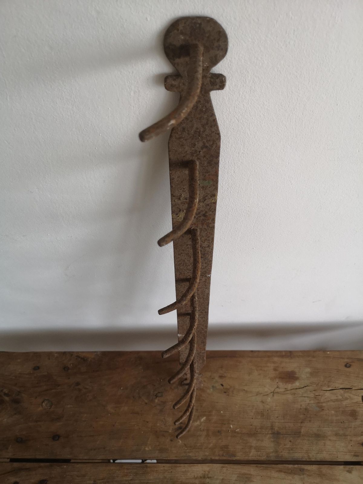 Old Strong Coat Hook Rustic And Metal High Patina Farm Barn Unique Hand Made Imperfect Shape, Wabi Sabi, Hats, Scarfs Hallway Decor photo Furniture