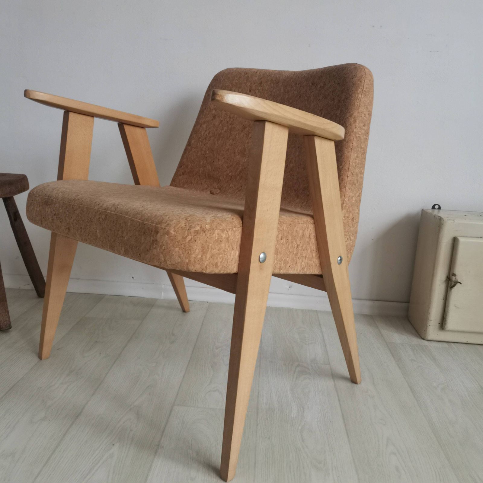 Original 366 Easy Polish Mid Century Dining Chair By Józef Chierowski Vintage Iconic Seating. Office Study Listening Chair Cork Upholstery photo for sale