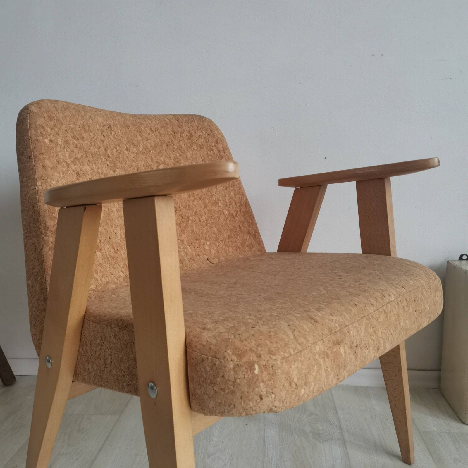 Original 366 Easy Polish Mid Century Dining Chair By Józef Chierowski Vintage Iconic Seating. Office Study Listening Chair Cork Upholstery photo vinterior