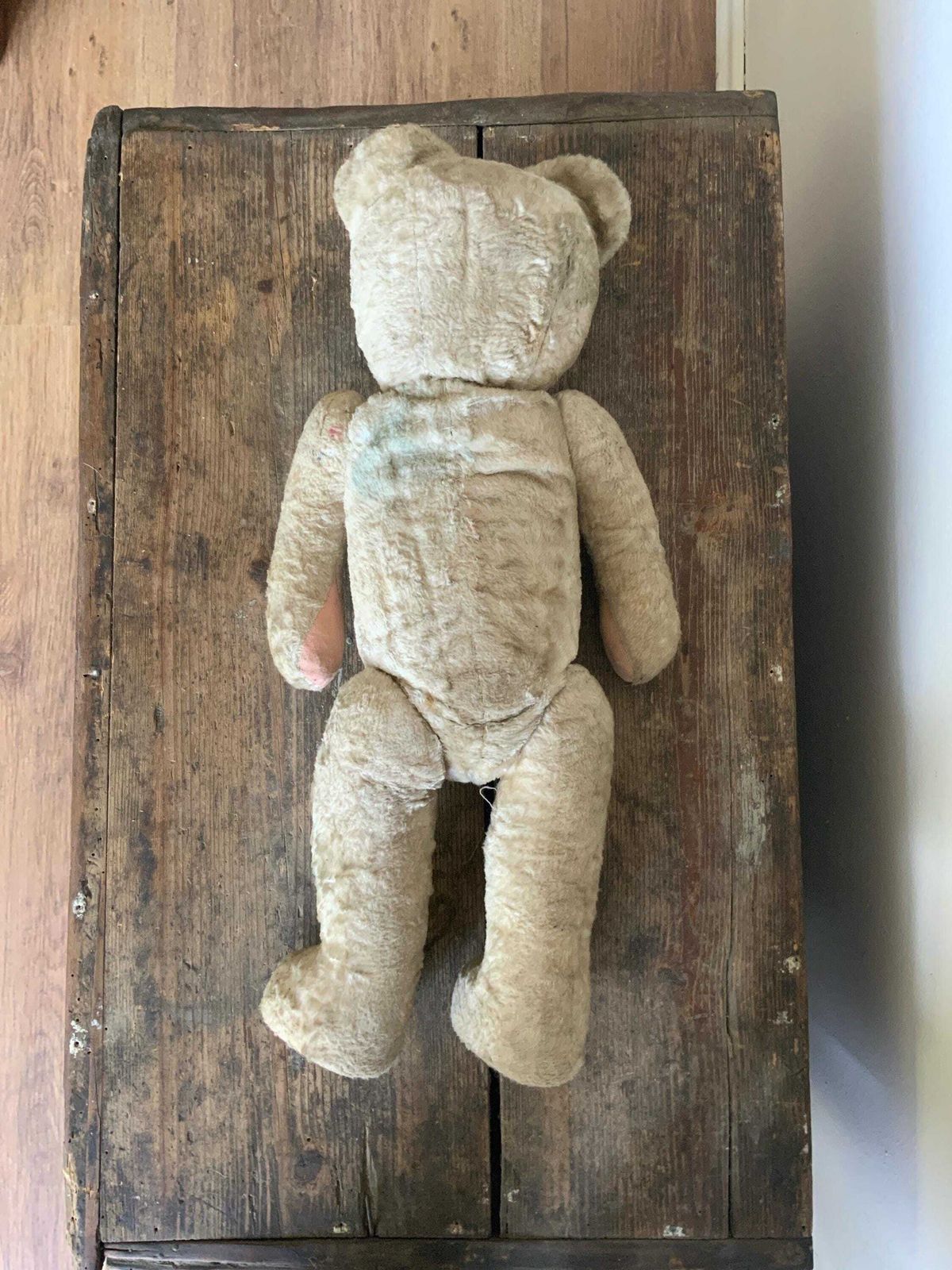 Antique Teddy Bear Cream Cute Semi Jointed Bear Sweet Orphaned Character Teddy Soft Toy, Collectible C1940 Handmade European Straw photo for sale