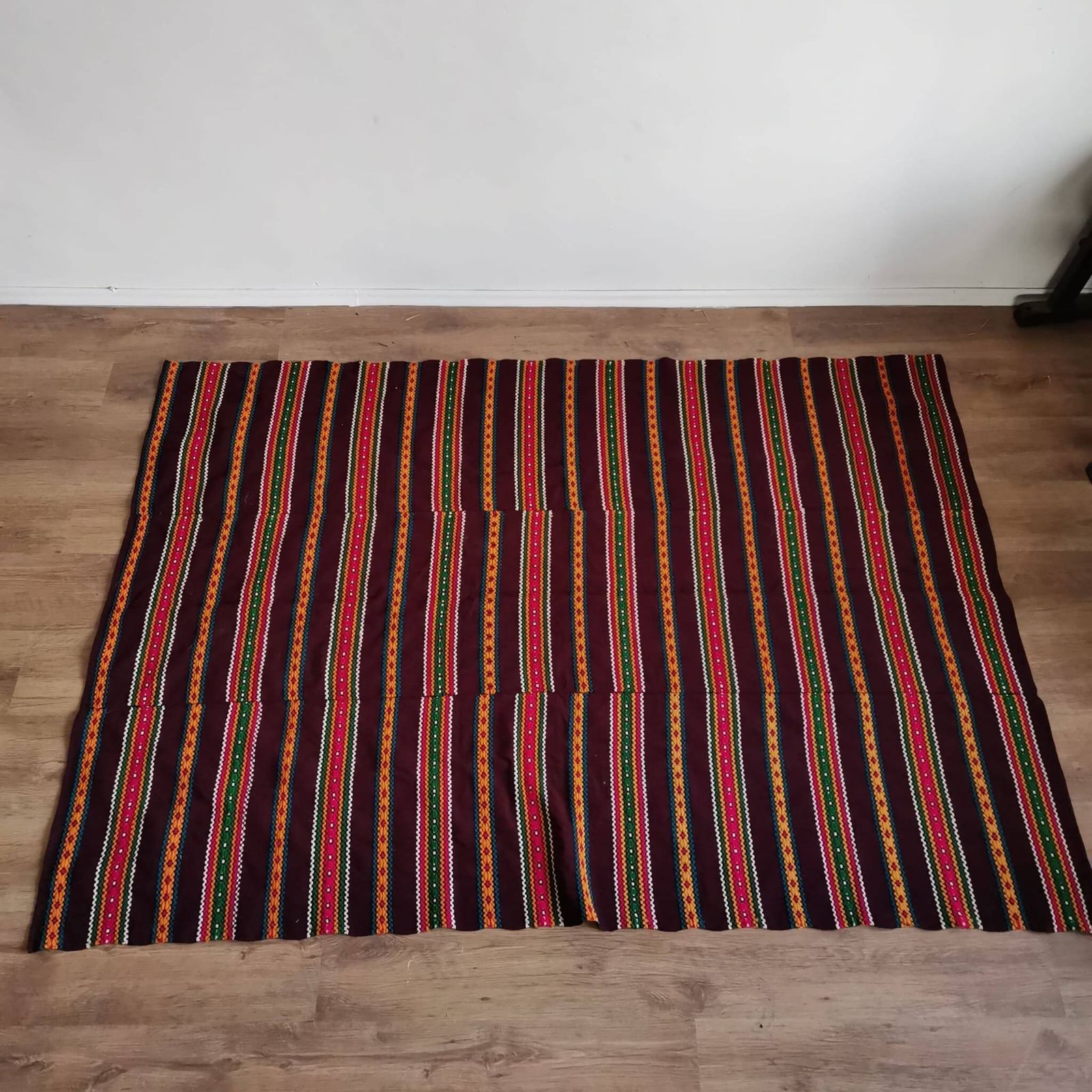 Big Wall Hanging Or Rug, Throw, Hungarian Hand Weaved 50's Folk Stitch Vintage Bold Bright Home Decor, Rich Colours, Brown, Red, Green photo for sale