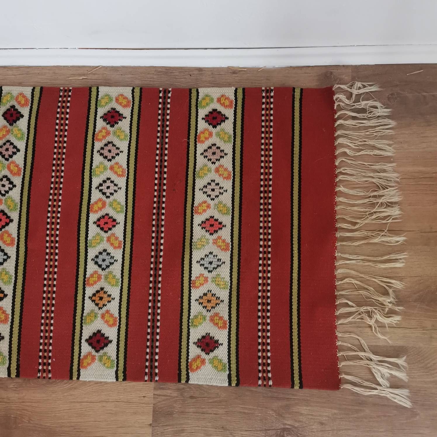 Kiln Weaved Turkish Hand Made Rug 60's Wall Hanging Unique Vintage Bold Bright Home Decor, Multi Colours, Thick Wool, Hand Crafted