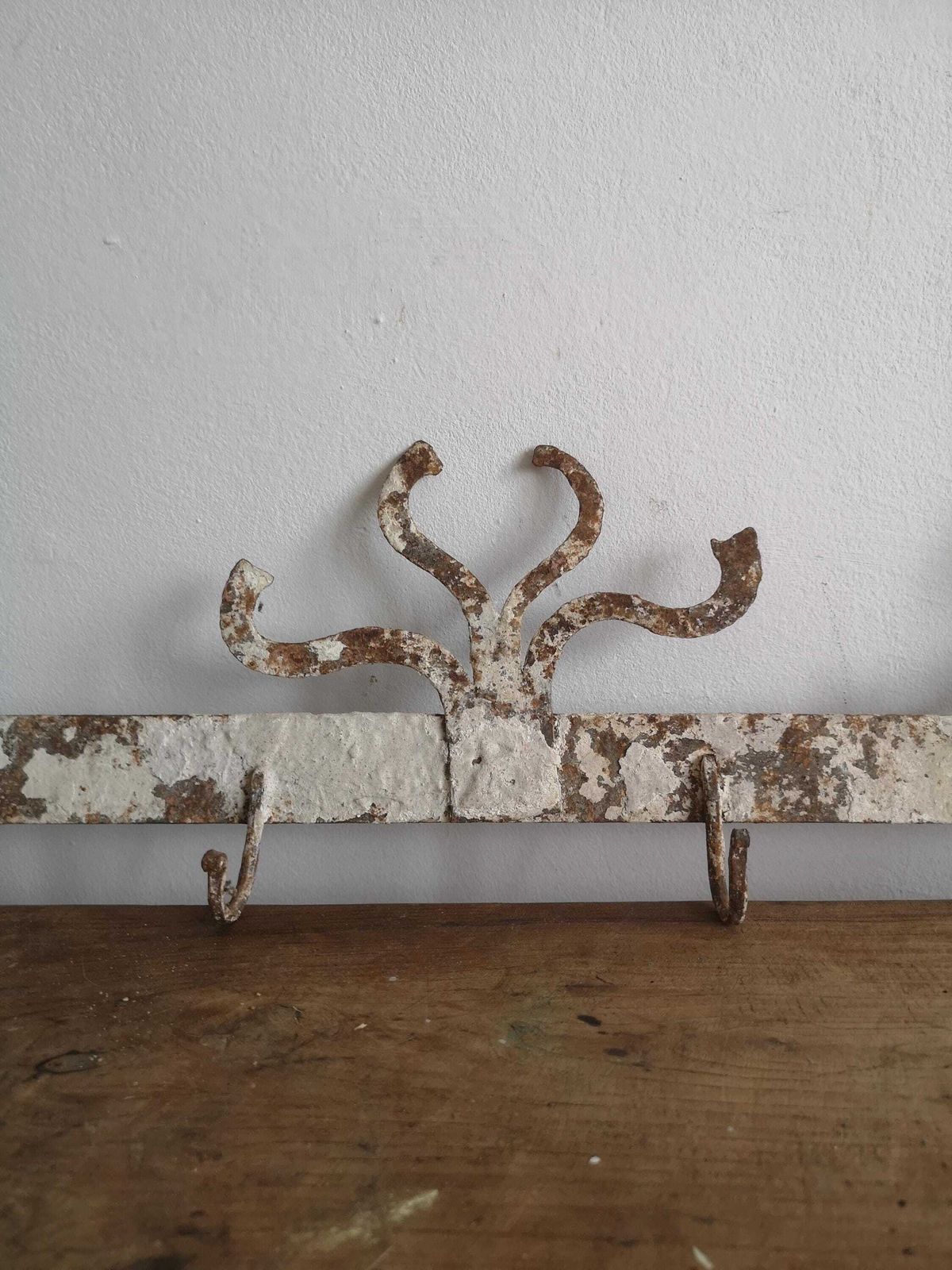 Old Strong Coat Hook Rustic And Metal High Patina Farm Barn Unique Hand Made Imperfect Shape, Wabi Sabi, Hats, Scarfs Hallwa photo furniture