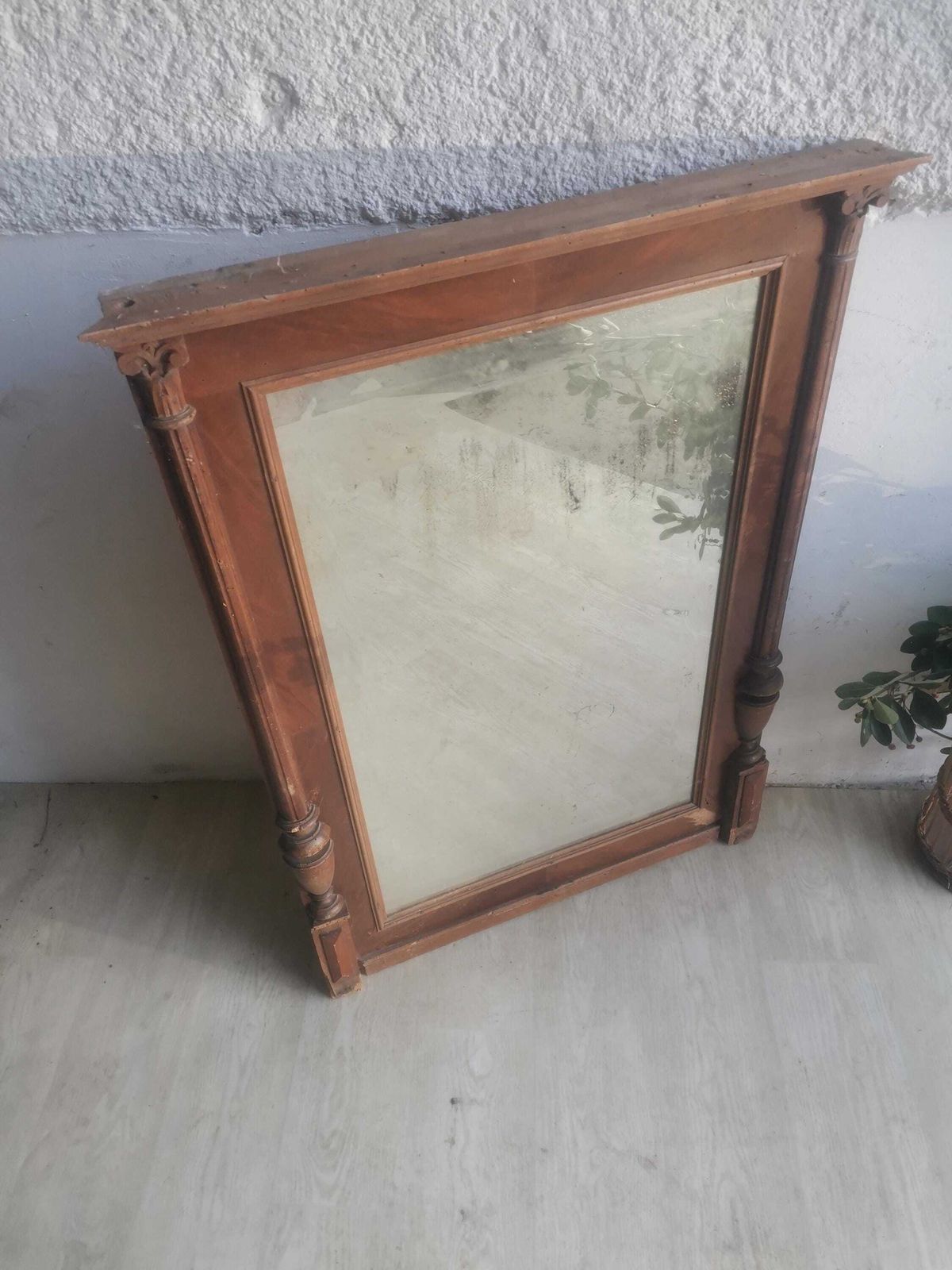 Antique Beautiful Wooden Framed Double Beveled Folk Mirror. Hand Carved Fireplace Or Hallway Entrance, Old And Stunning photo for sale