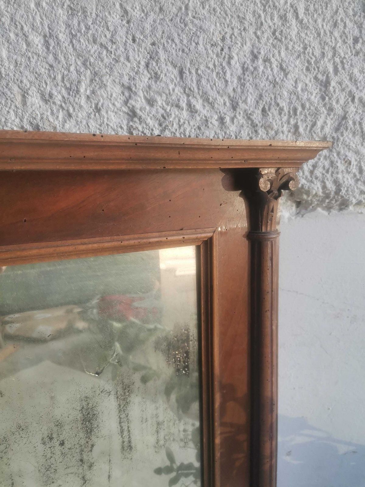 Antique Beautiful Wooden Framed Double Beveled Folk Mirror. Hand Carved Fireplace Or Hallway Entrance, Old And Stunning photo Home Decor