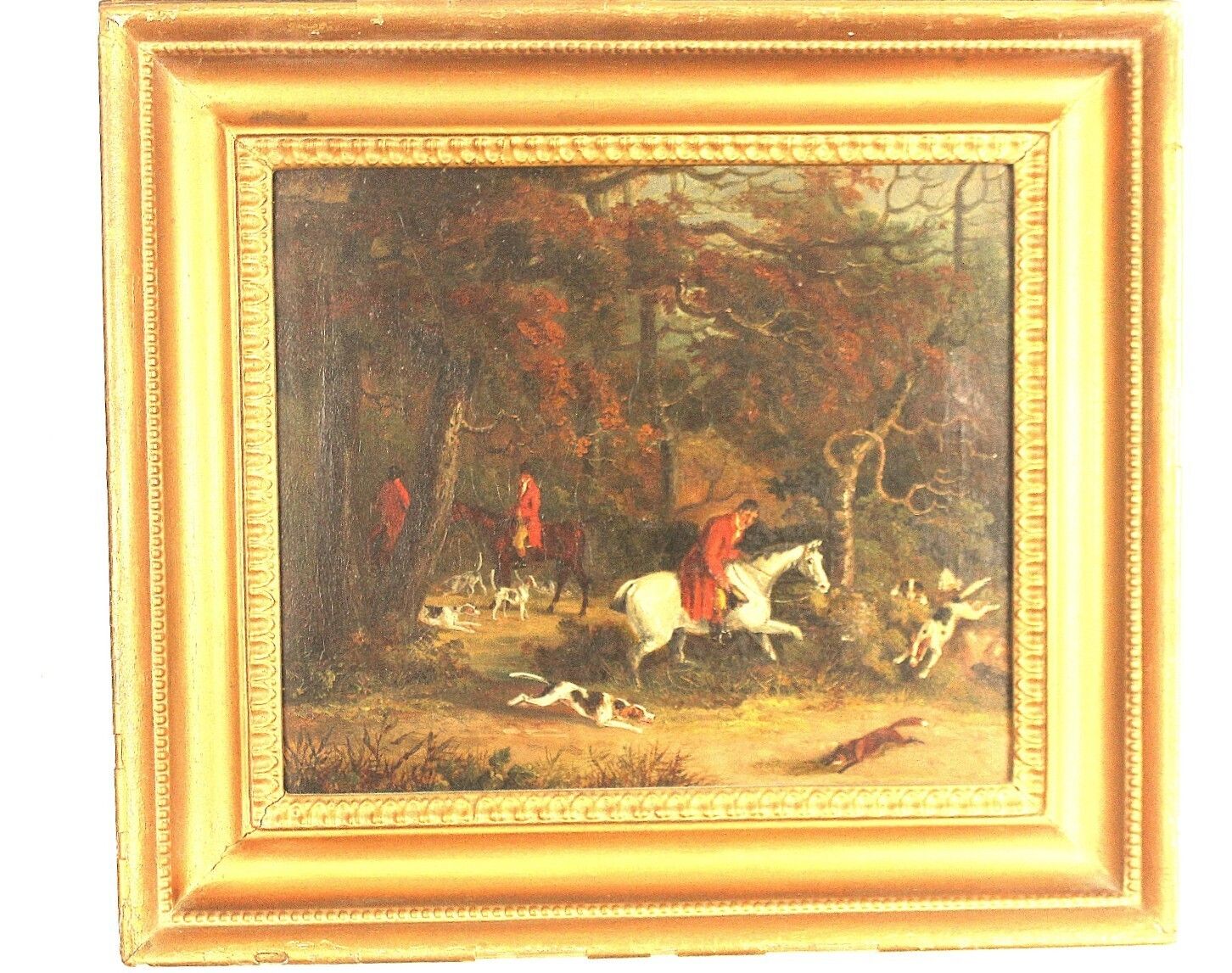 Early 19th Century English School Fox Hunting Scene Oil Painting photo furniture