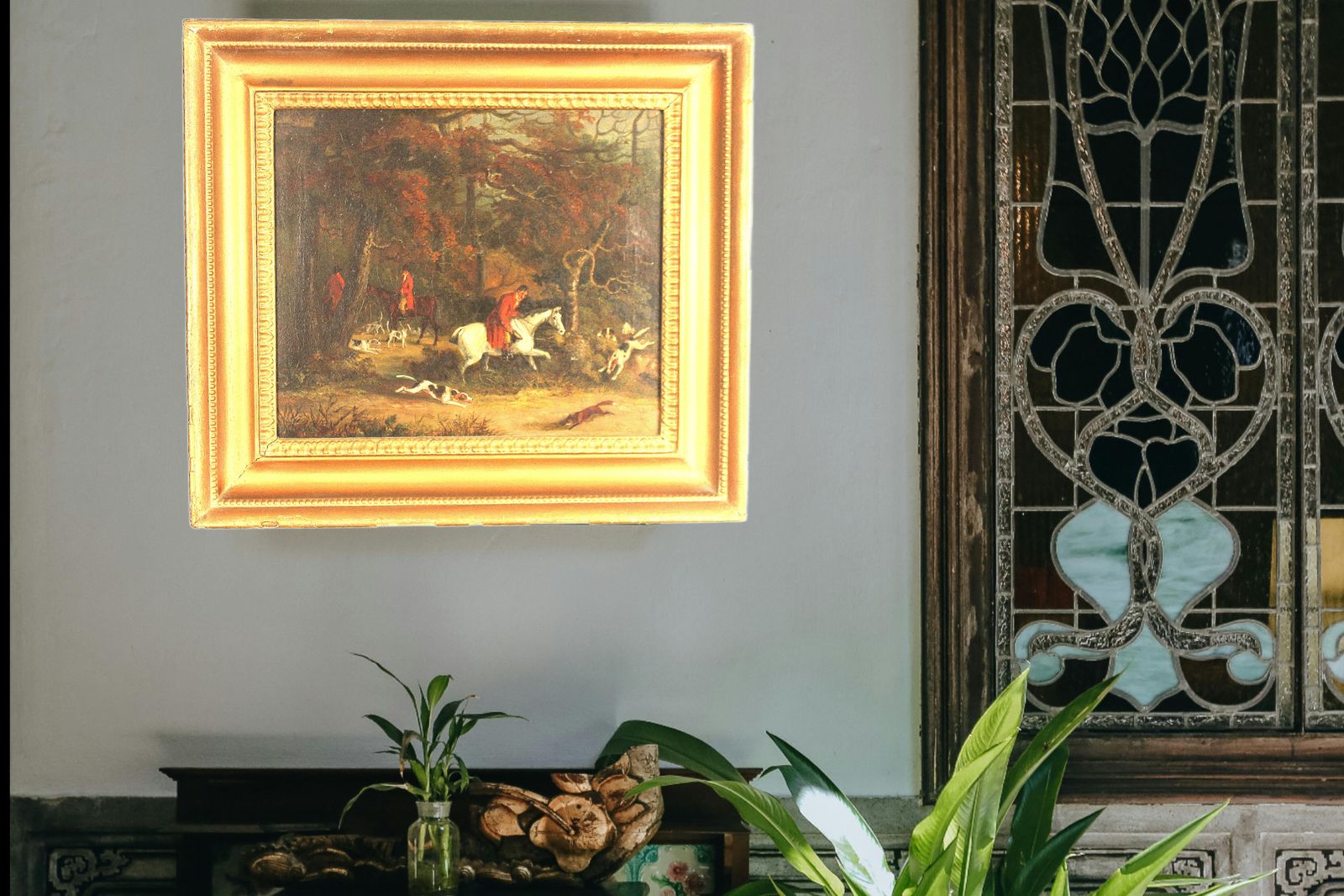 photo furniture Early 19th Century English School Fox Hunting Scene Oil Painting
