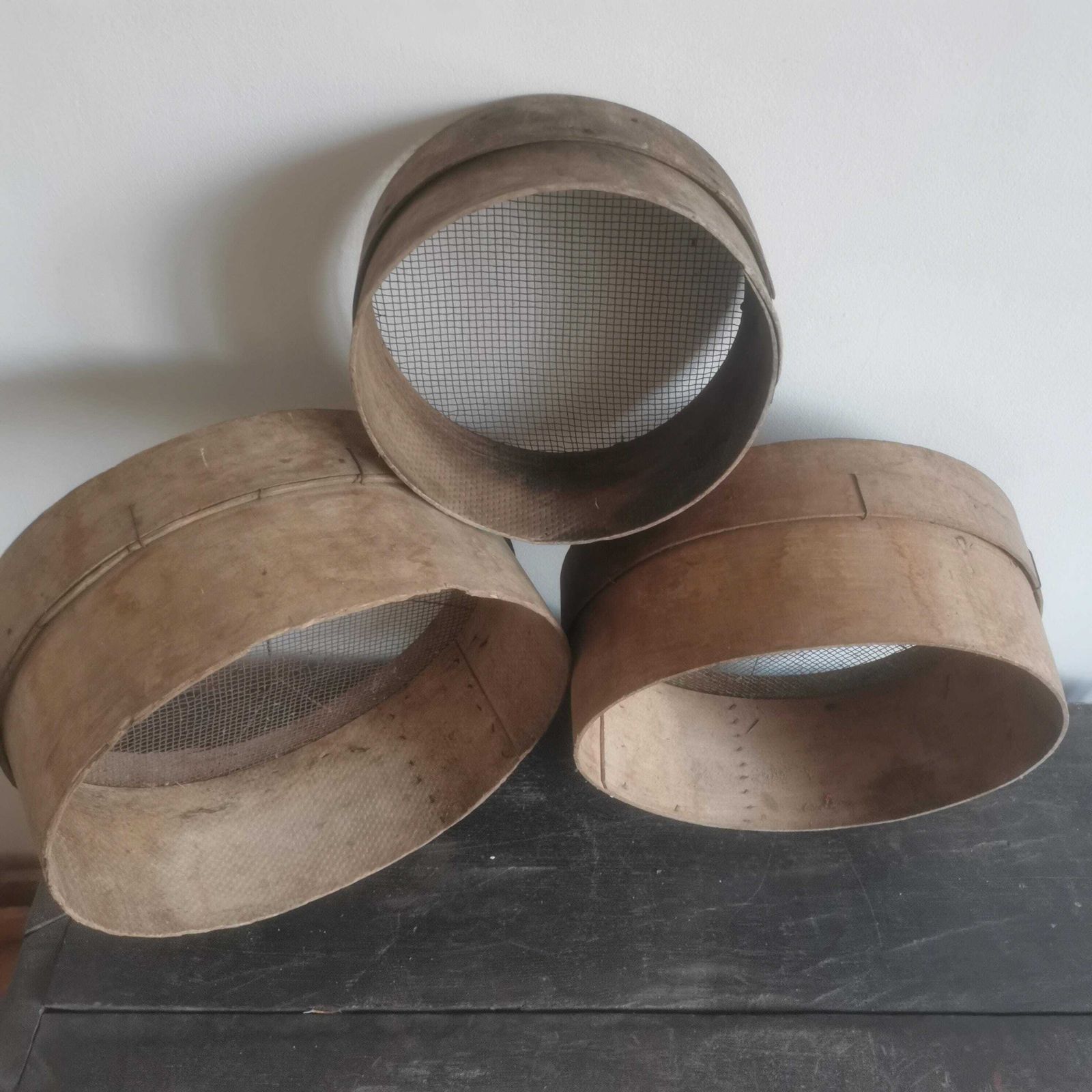 Bent Wood X 3 Sieves Antique Flour Or Seed Sifter Colander Baking Rustic Shabby Kitchen Restaurant Decorative Sifter Farm House Bread photo 127.0