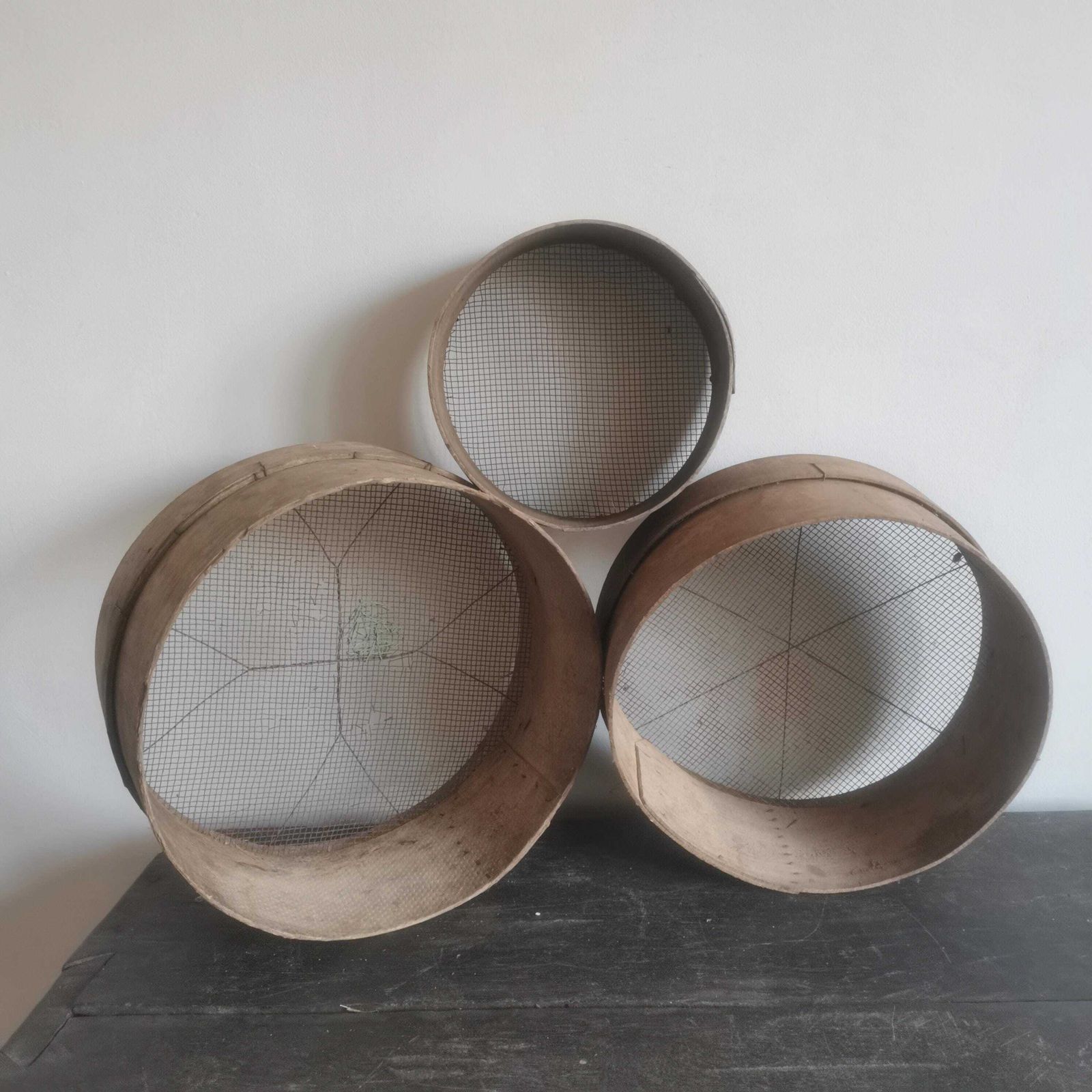 Bent Wood X 3 Sieves Antique Flour Or Seed Sifter Colander Baking Rustic Shabby Kitchen Restaurant Decorative Sifter Farm House Bread photo vintage