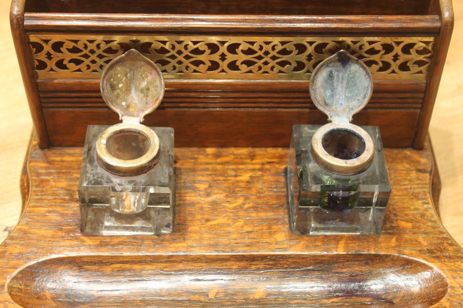 Late Victorian Oak And Brass Desk Tidy Or Standish photo for sale