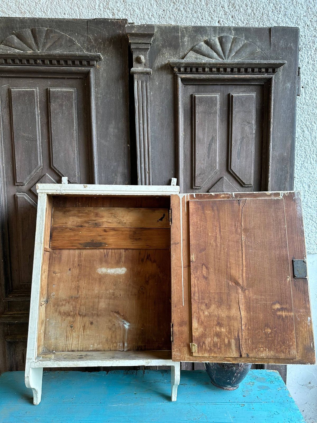 Cute Shabby Wooden Apothecary Bathroom Medical Cabinet Small Jewelry Box Mini Chest Herb Cupboard Tea White Chippy Hand Made Primitive photo for sale
