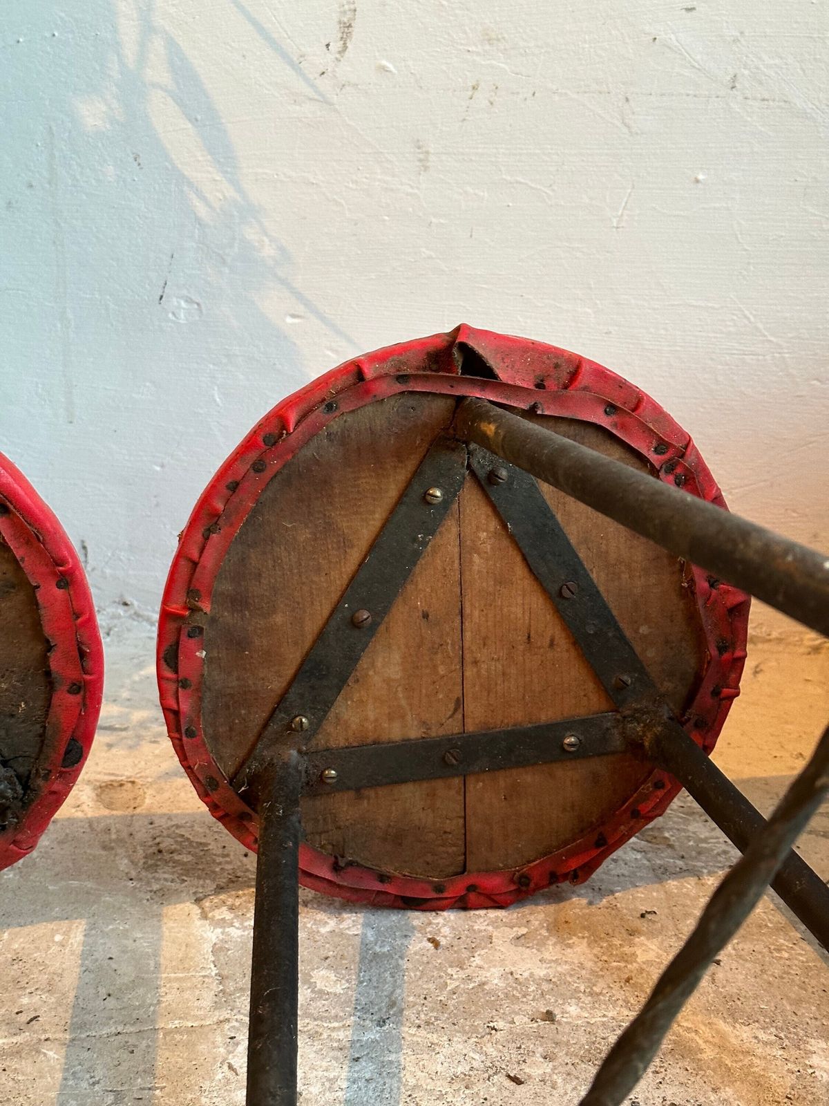 Vintage 1960s German Made Iron Pub Stools Set Of 2   Authentic, Sturdy, And Reclaimed From Budapest Eatery   Timeless Pieces For Your Space! photo vinterior
