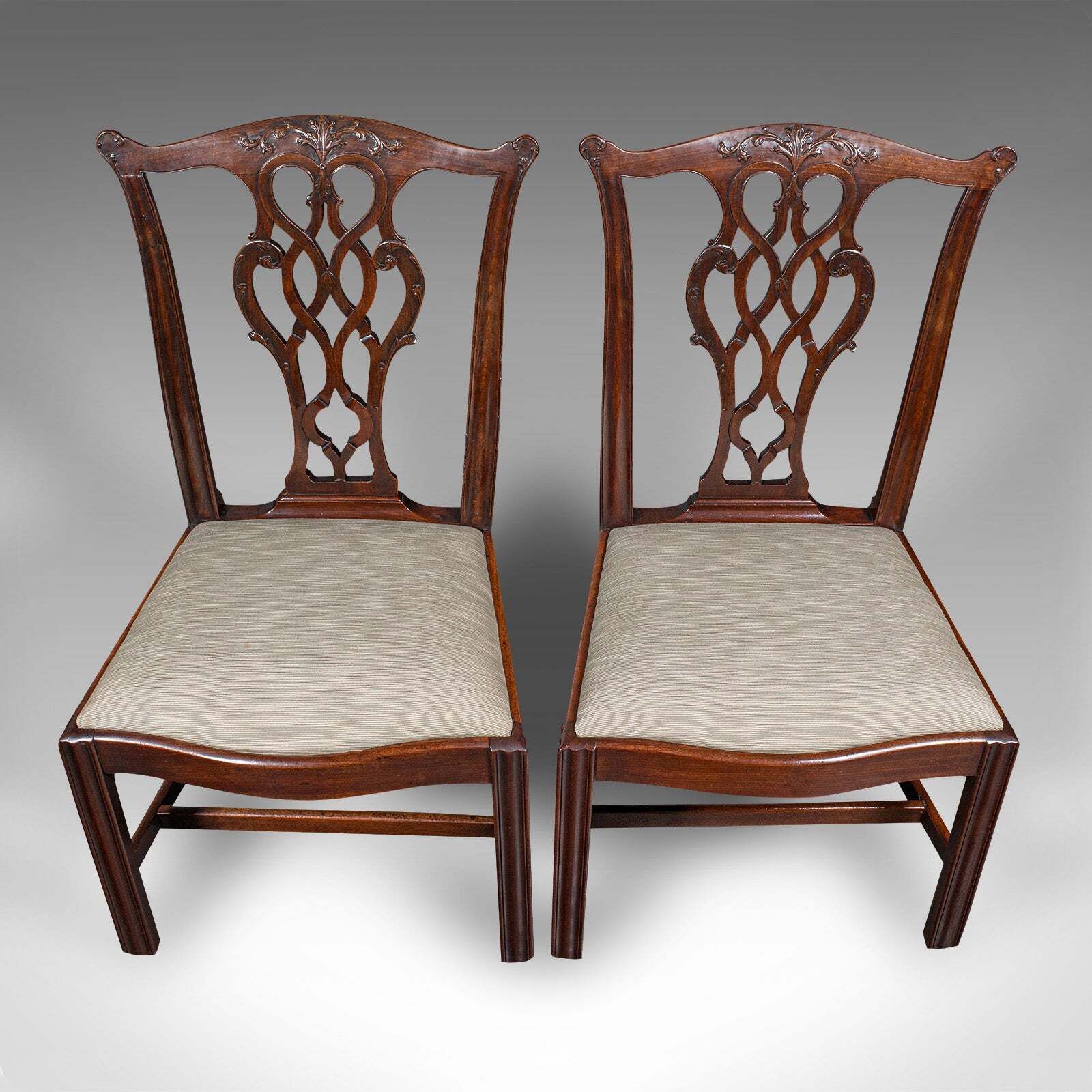4 Antique Dining Room Chairs, English, Seat, After Chippendale, Georgian, C.1800 photo vintage