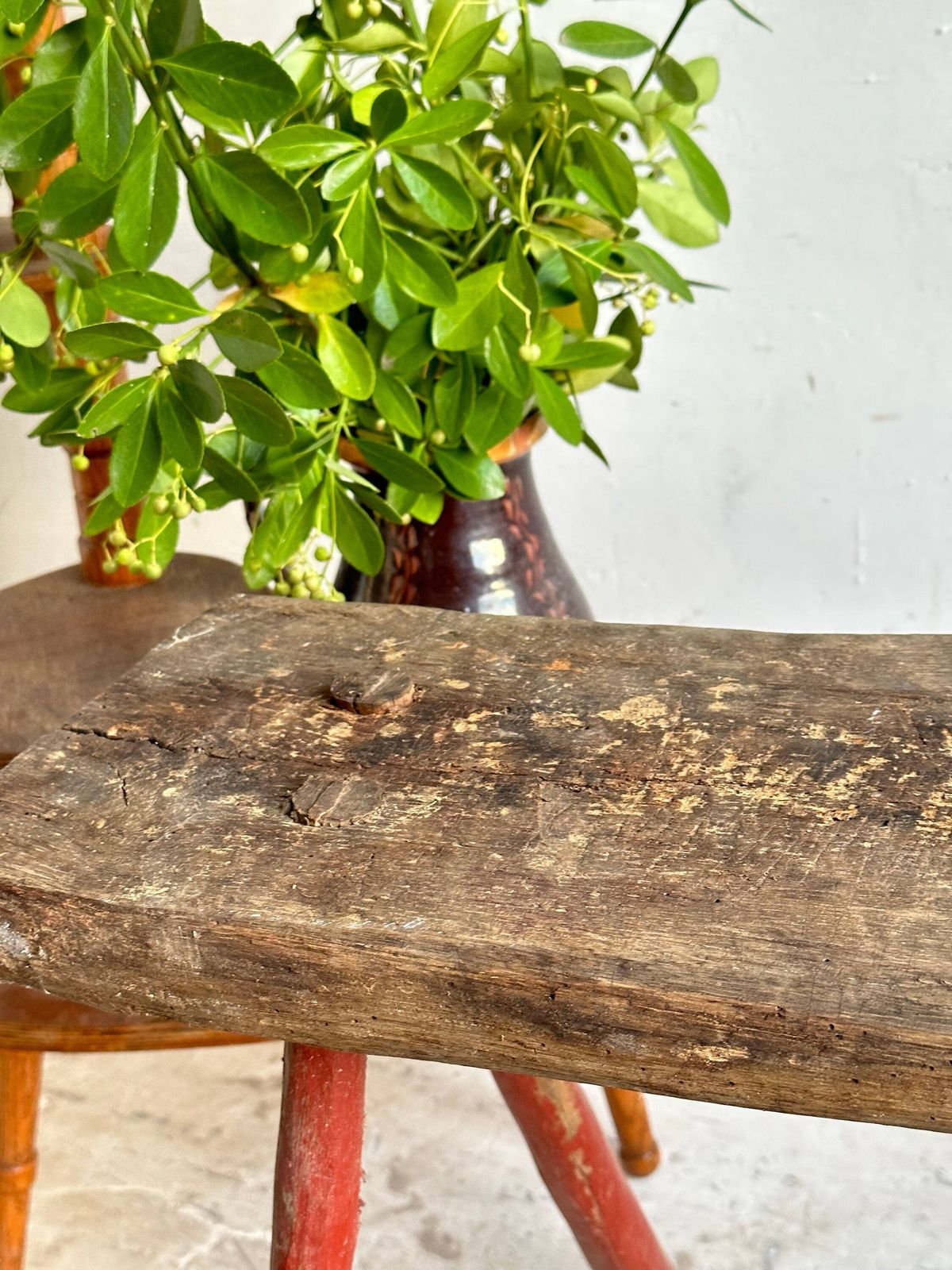 Antique Rustic Hand Carved Wooden Milking Stool Or Small Table, Rustic Farmhouse Seat, Primitive Hand Made, Hungarian 1920s Work Table photo for sale