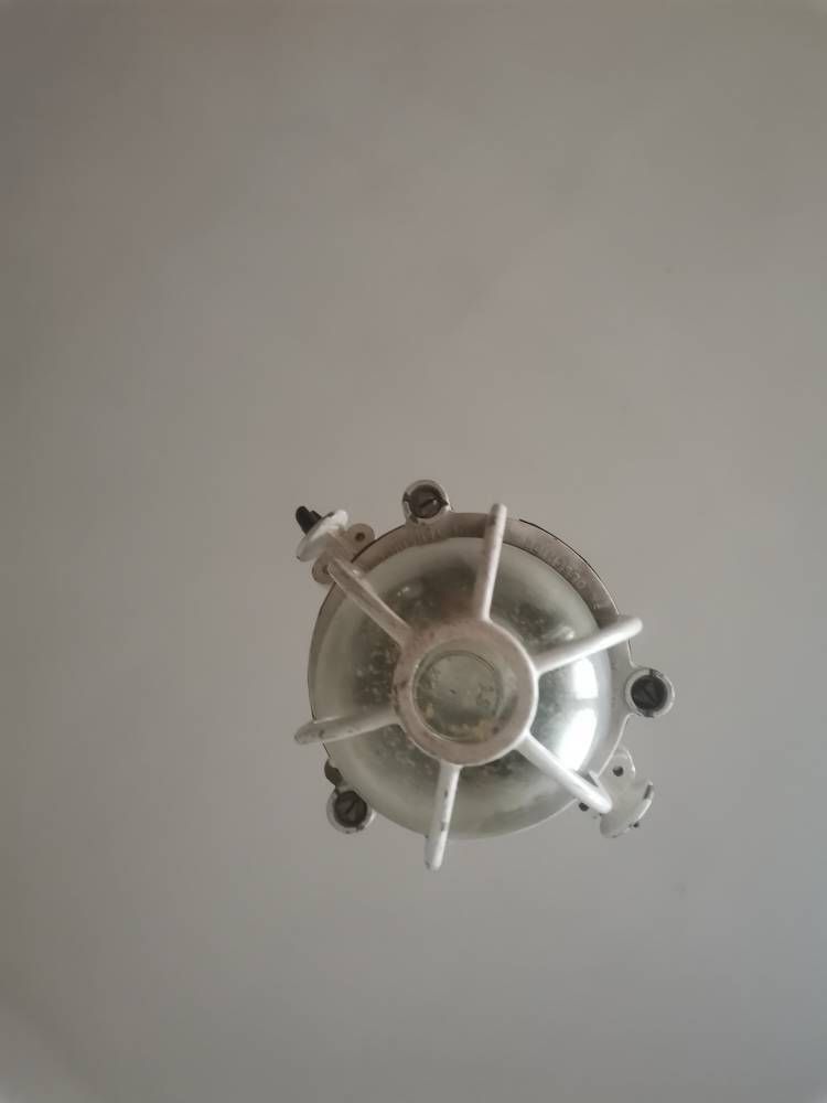 Vintage Bulkhead, Loft, Factory, Industrial Light Fixture. Heavy Cast Shatter Proof 2 Available Kitchen Lighting Statement Piece White photo 129.0
