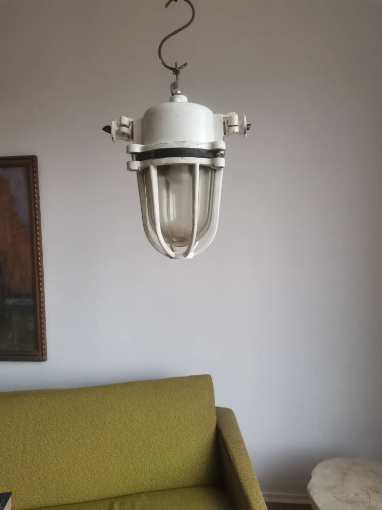 Vintage Bulkhead, Loft, Factory, Industrial Light Fixture. Heavy Cast Shatter Proof 2 Available Kitchen Lighting Statement Piece White photo buy