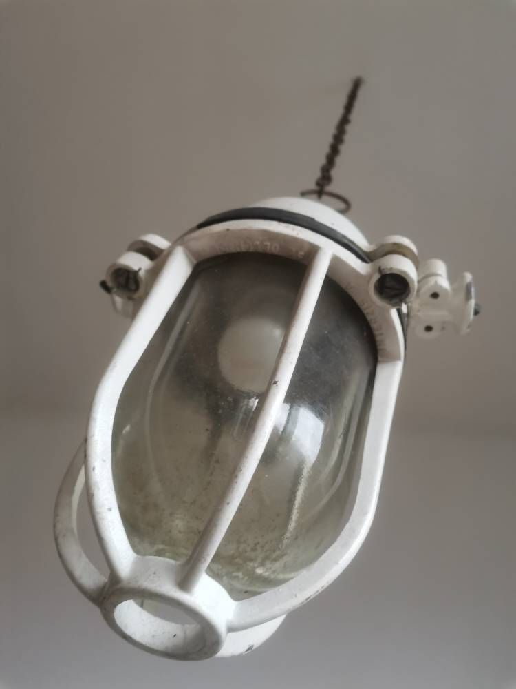 photo furniture Vintage Bulkhead, Loft, Factory, Industrial Light Fixture. Heavy Cast Shatter Proof 2 Available Kitchen Lighting Statement Piece White