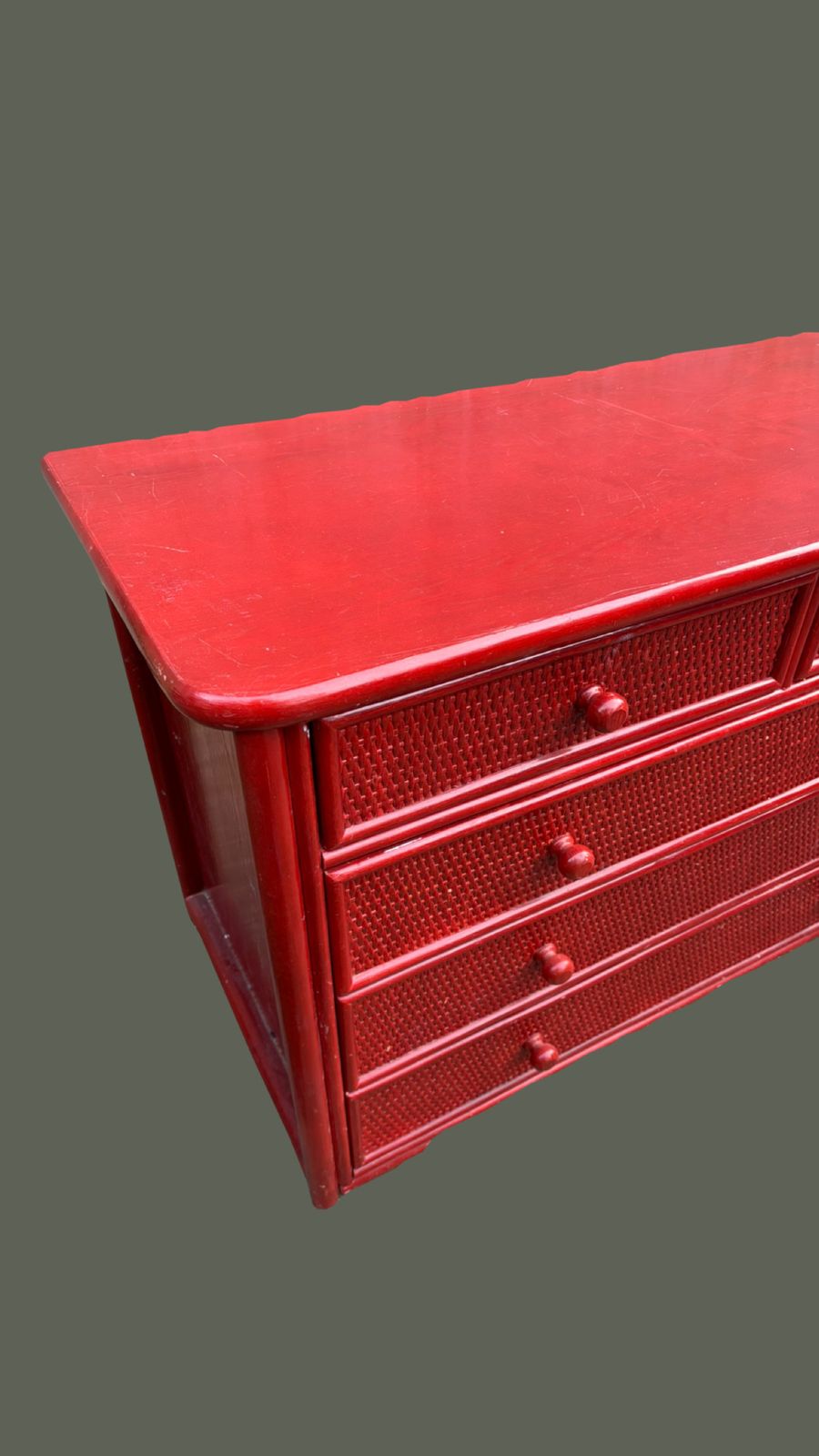 Vintage French Red Wicker Wood Chest Of Drawers photo for sale