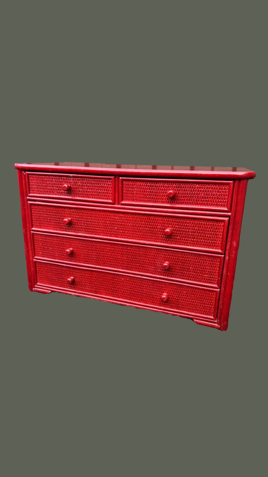Vintage French Red Wicker Wood Chest Of Drawers photo furniture